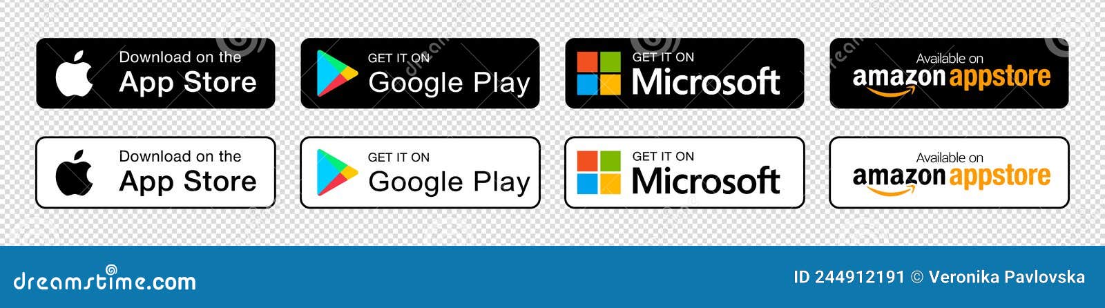 Apple App Store, Google Play Store, Amazon Store, Microsoft Store: App  Download Buttons on a Transparent Background. Download Editorial Photo -  Illustration of google, media: 244912191
