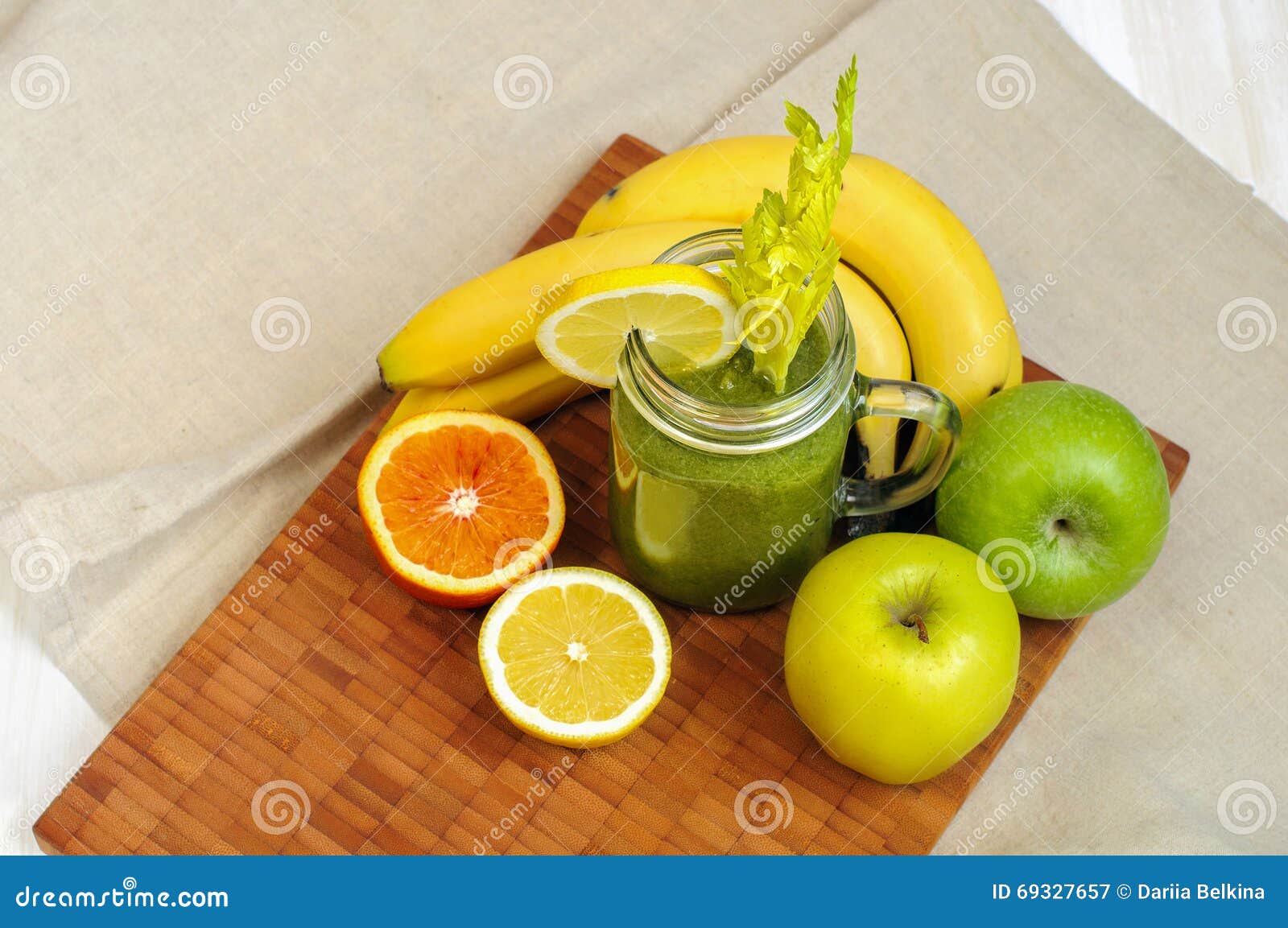 Apple Banana Green Smoothie with Celery Stock Image Image of