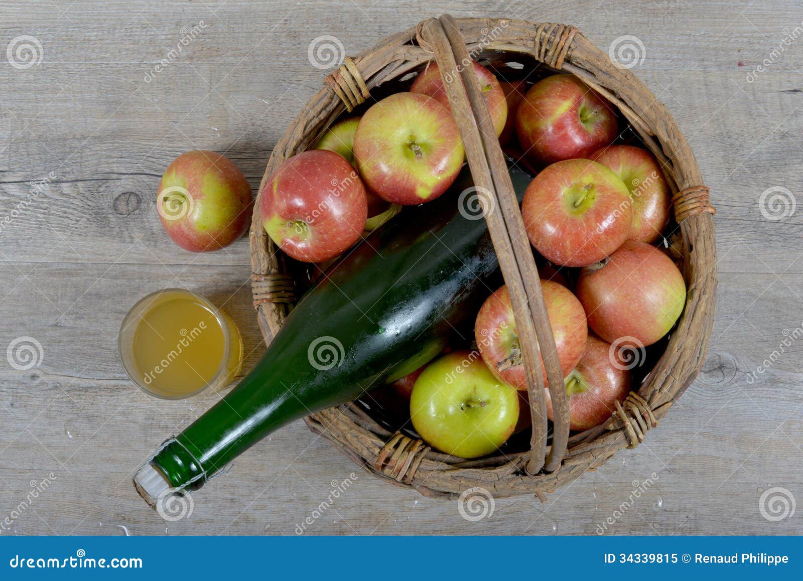 Apple Basket and Bottle of Cider. Stock Image Image of normandy