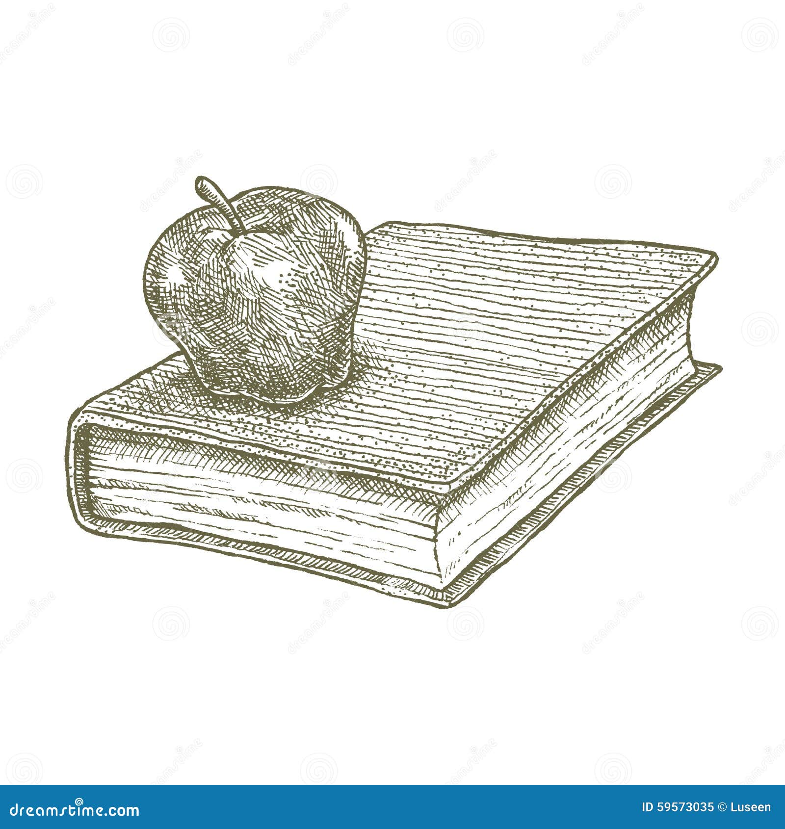 Apple on Book Drawing, School Concept Stock Vector - Illustration of black, antique: 59573035