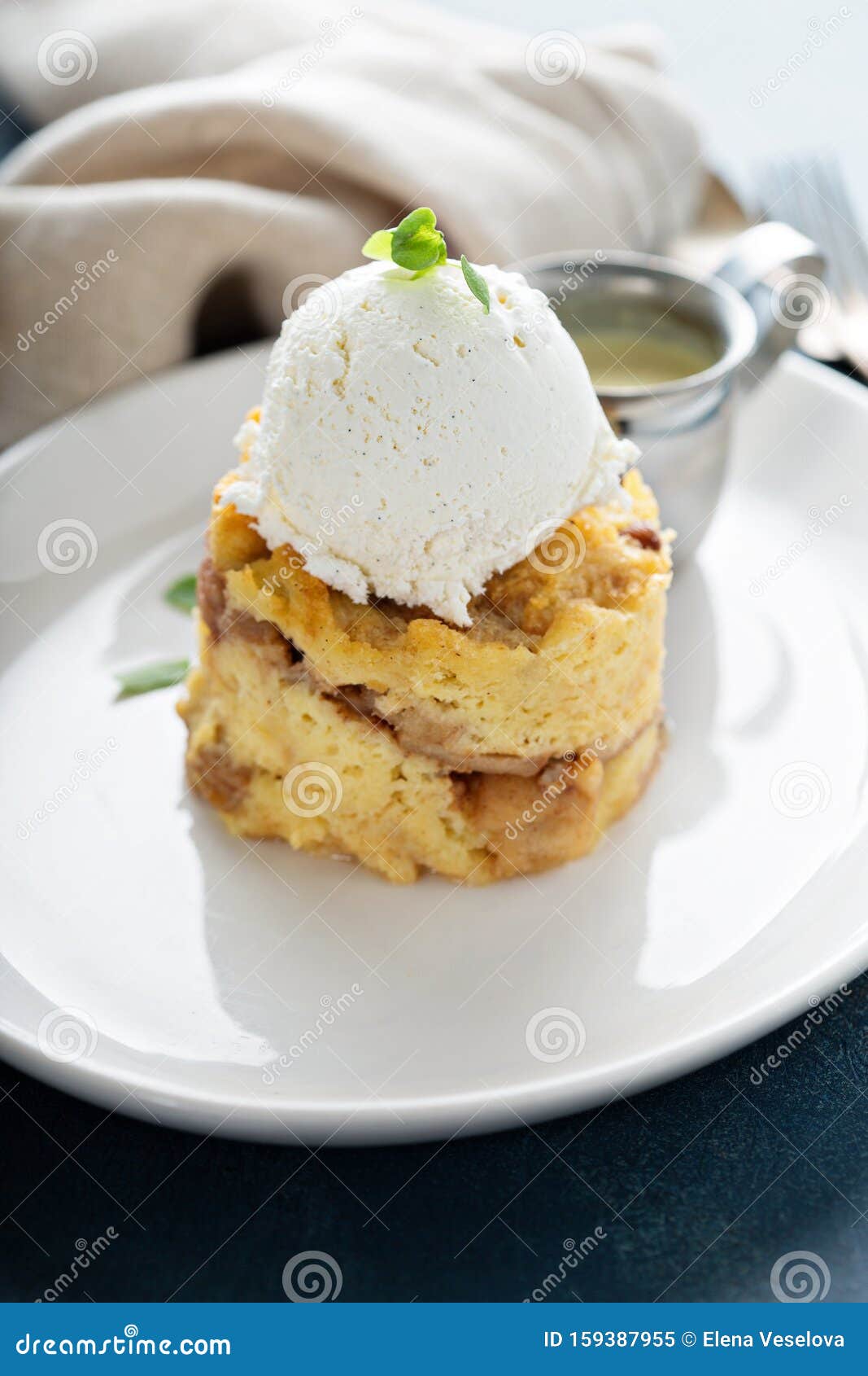 Apple Bread Pudding with Ice Cream Stock Image Image of homemade
