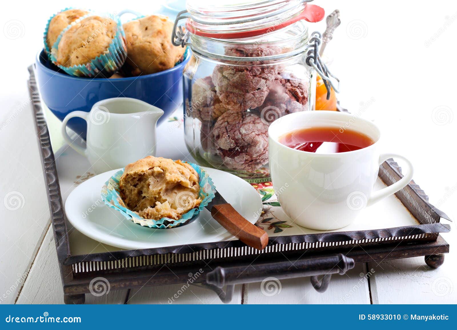 Apple Cake, Cup of Tea and Jam Stock Photo Image of cake, buns 58933010