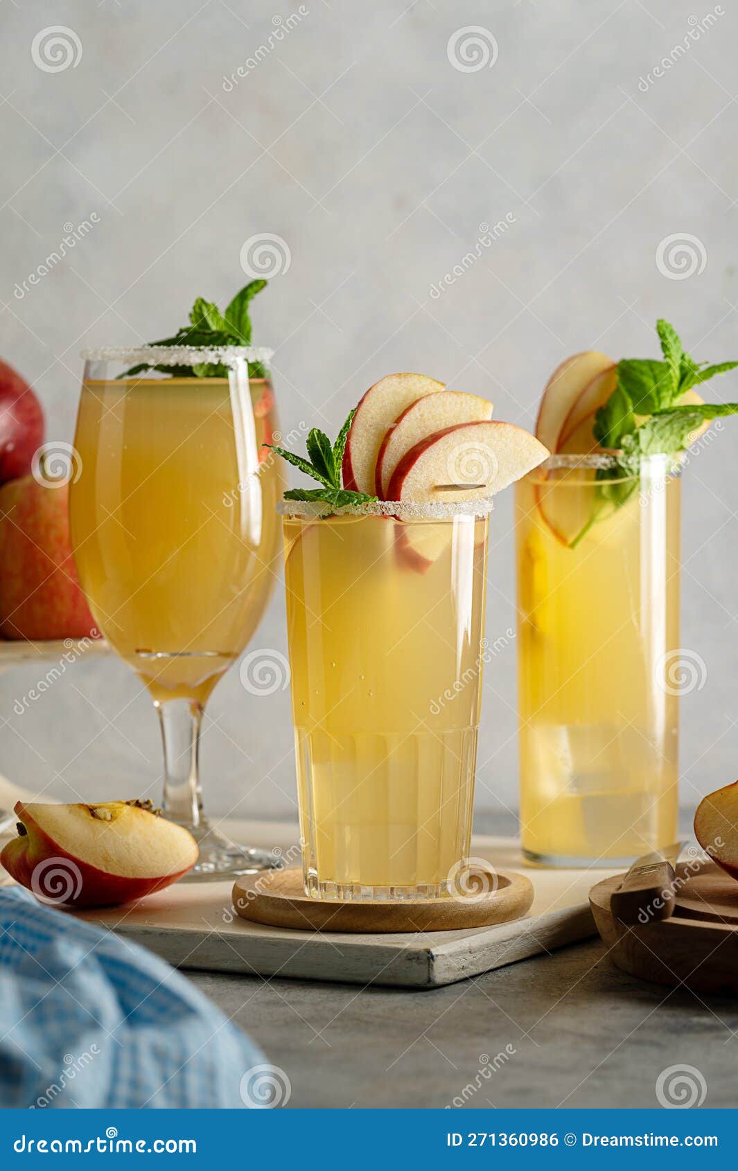 Apple Cider Cocktails Drink with Fresh Red Apples Stock Photo Image