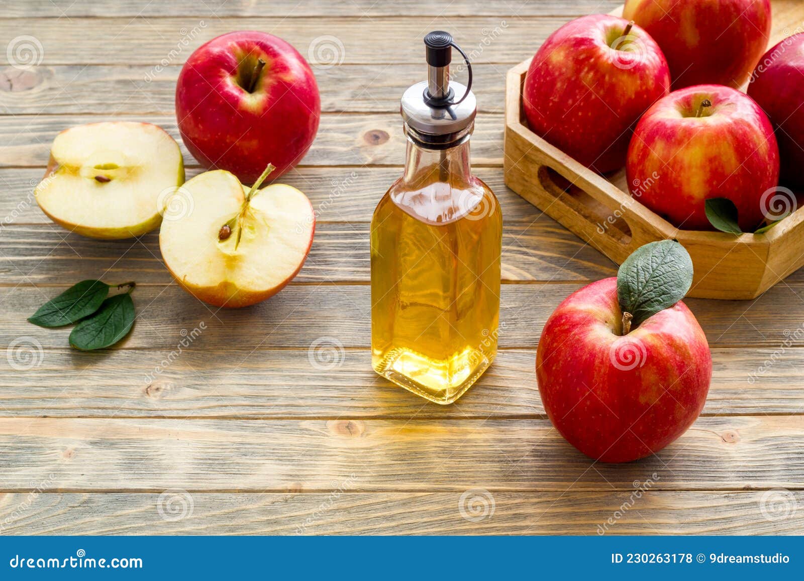 Apple Cider Vinegar for Cooking with Red Raw Apples Stock Photo Image