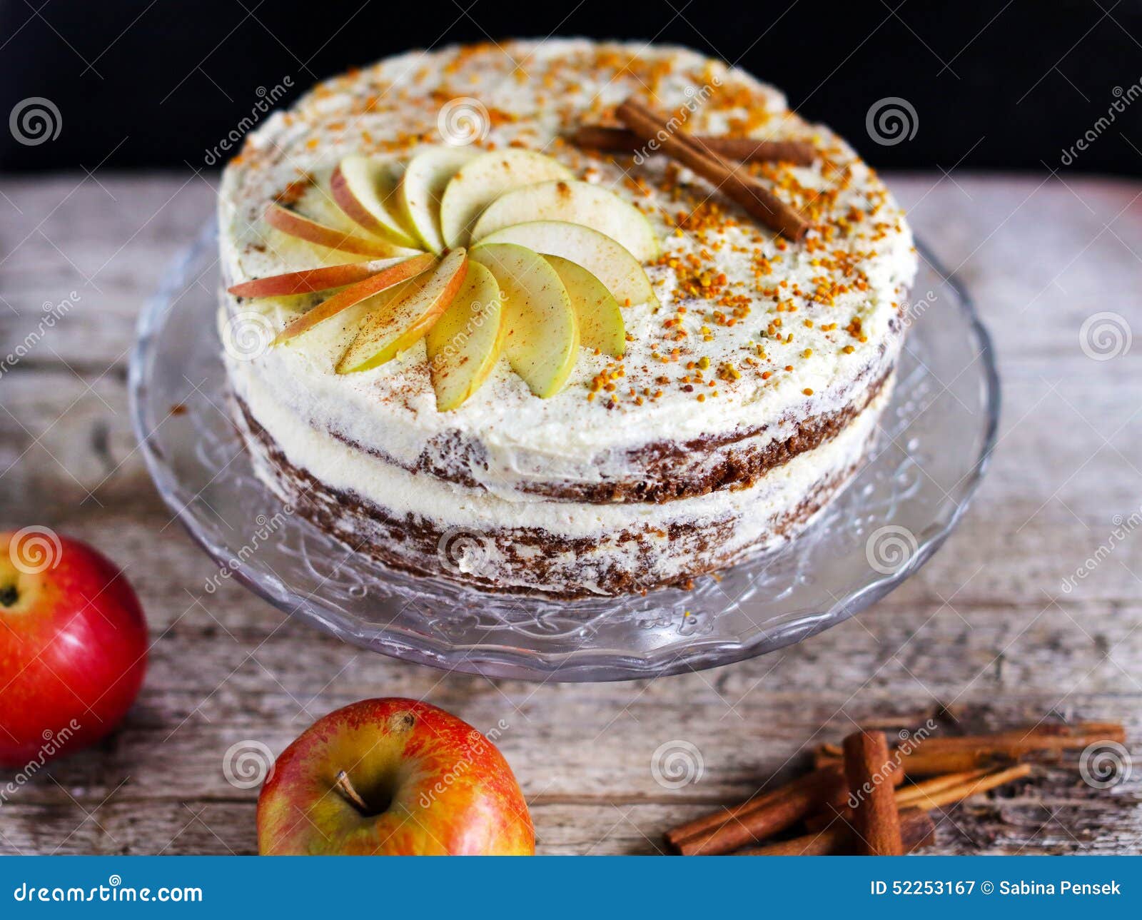 apple cinnamon layered cake with buttercream icing and bee polen