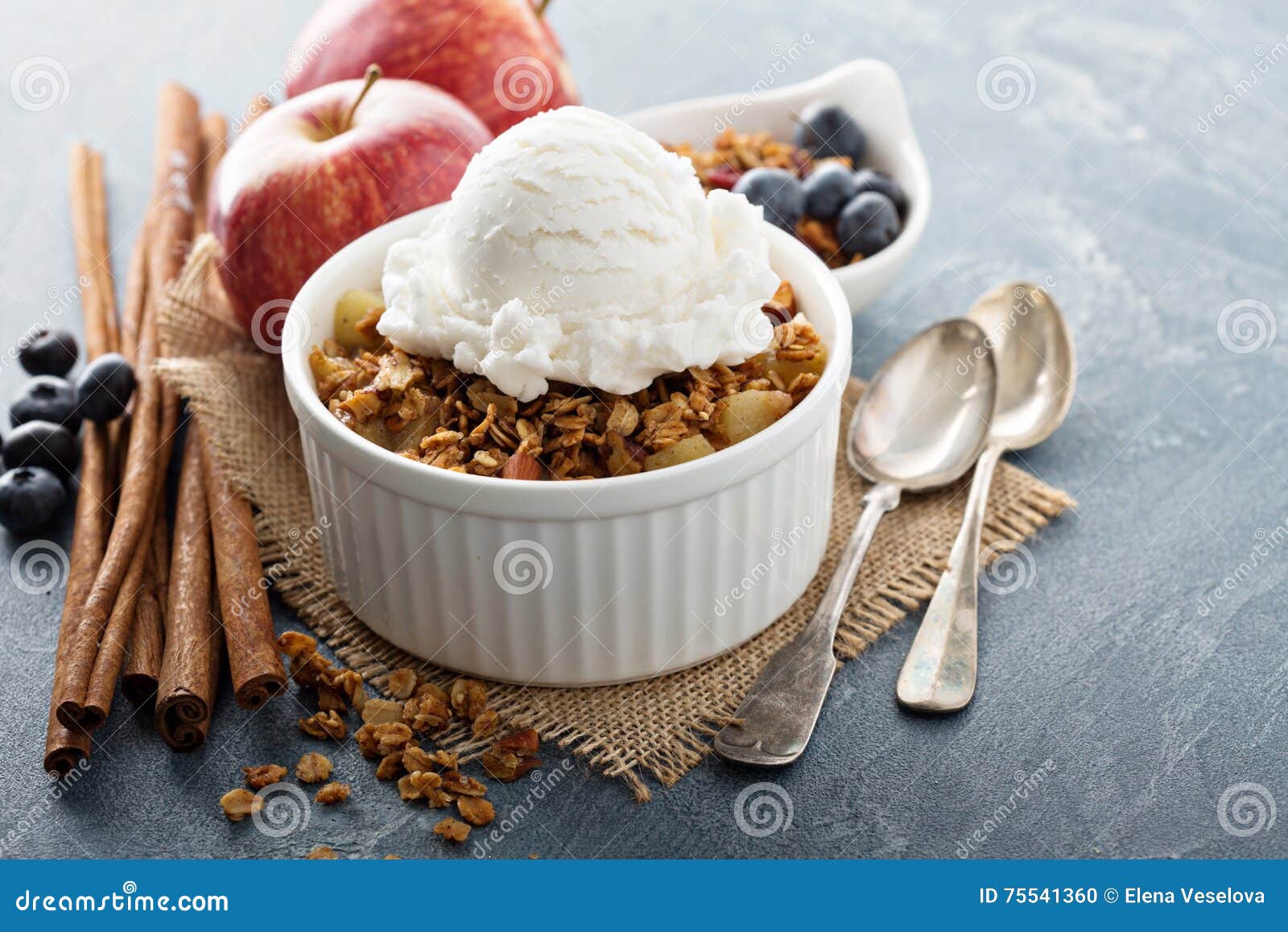 Apple Crisp with Vanilla Ice Cream Stock Photo Image of crumble