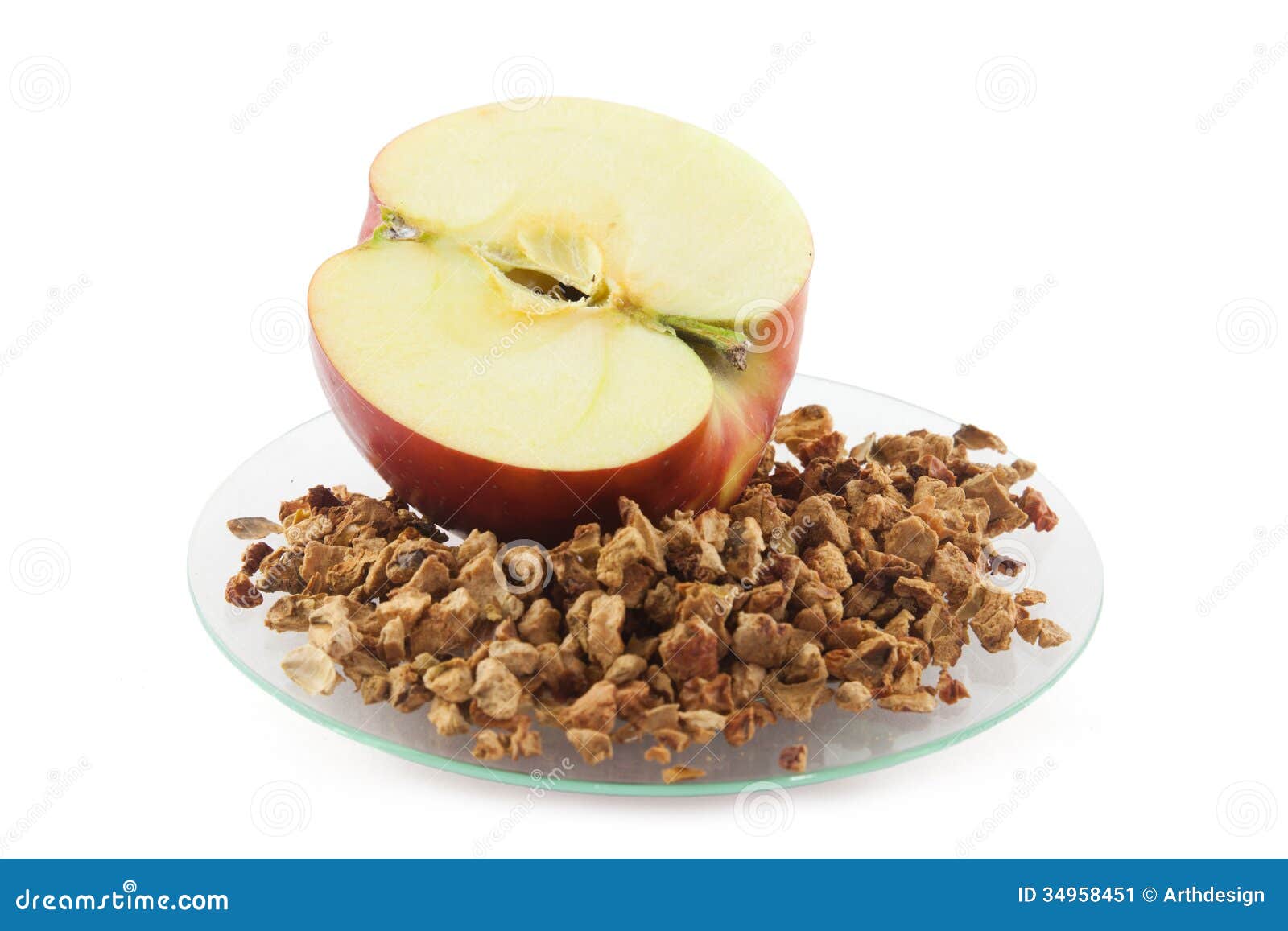Apple and Dried Apple Pieces Stock Image Image of white, plates 34958451