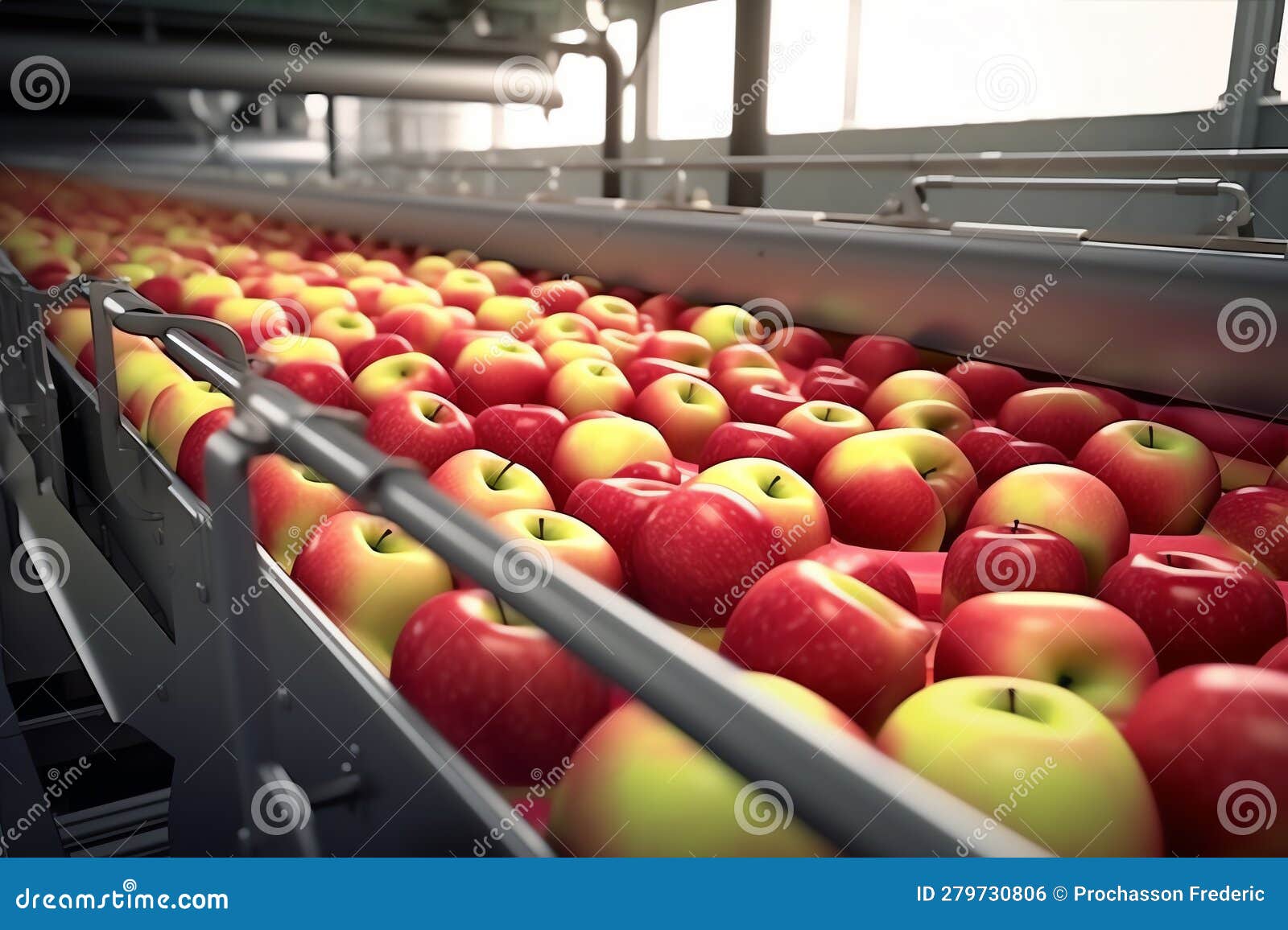 Apple Factory, AI Generated Stock Photo Image of conveyor, fruit