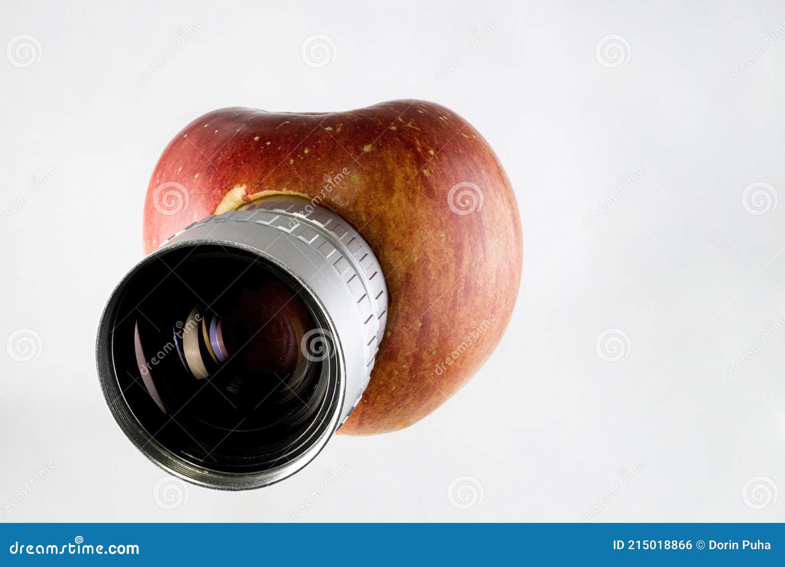 Apple Fruit with Camera Lens, Isolated, Parody Stock Photo Image of