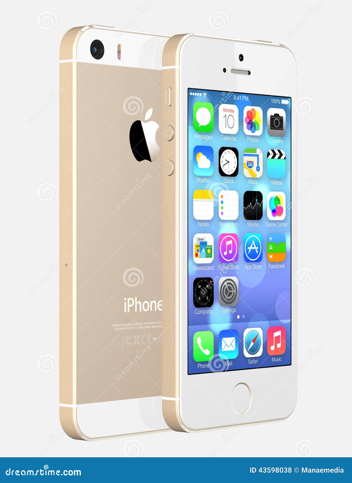 Apple Gold IPhone  5s  Showing The Home  Screen With IOS7 