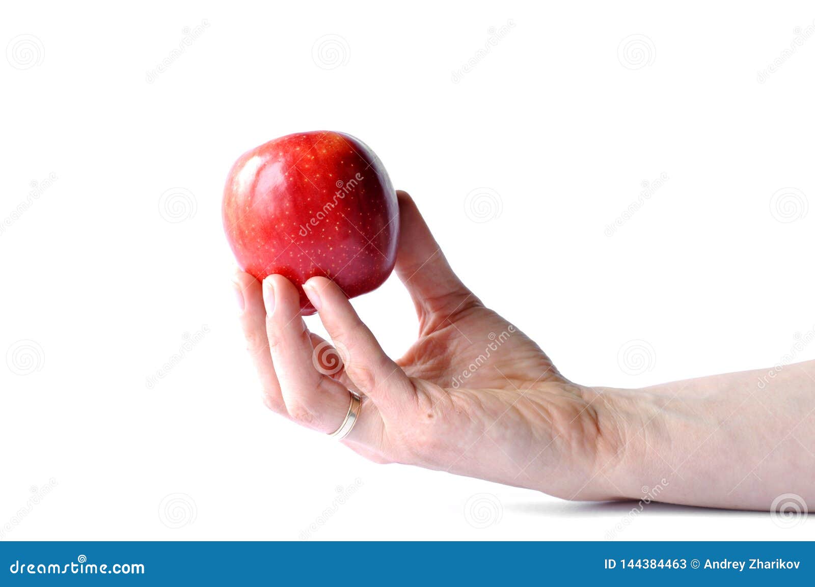 Apple Hand Isolated White Red Juicy Apple Hand White Background 144384463 