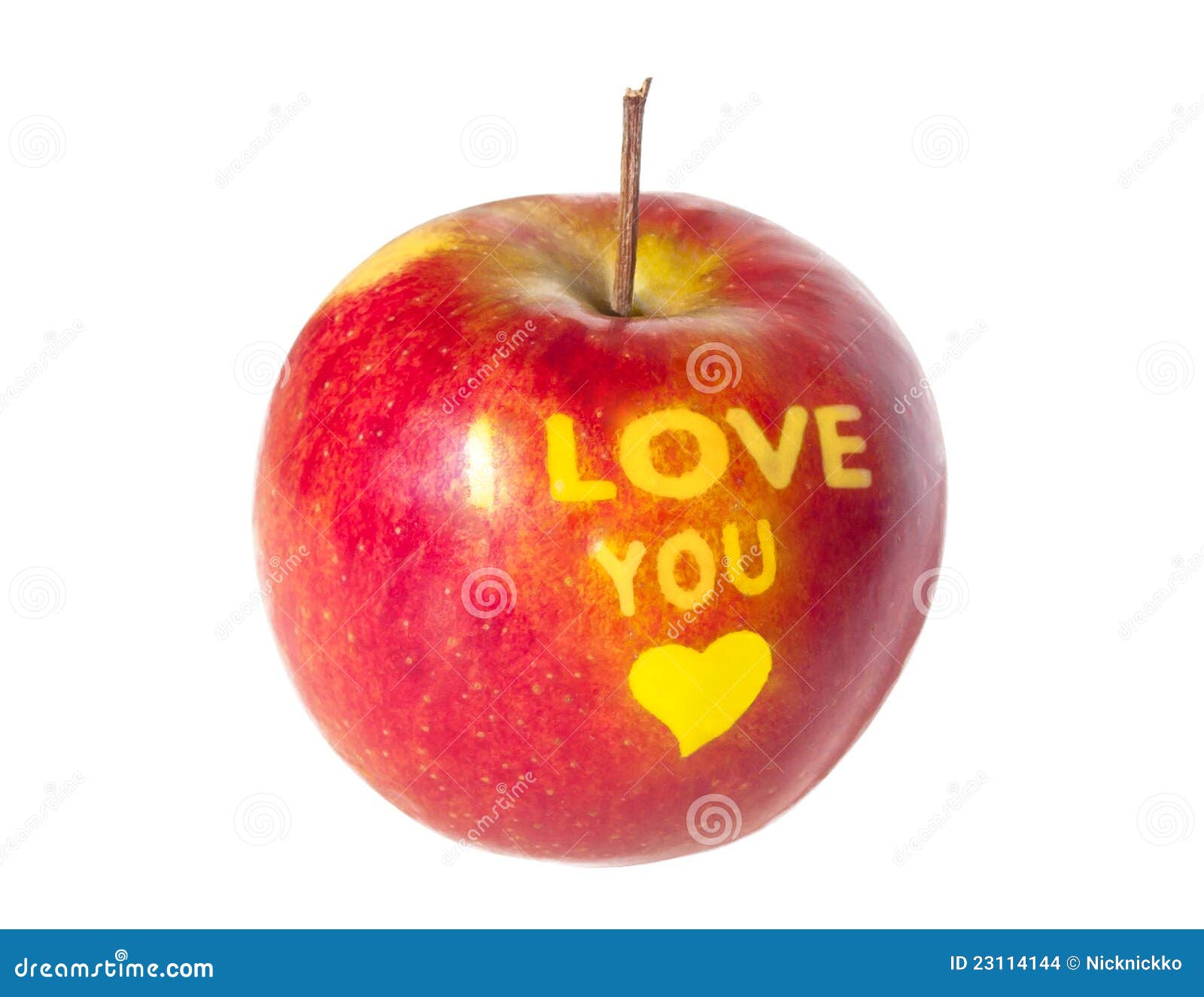 Apple with an Inscription I LOVE YOU. Stock Photo Image of juice