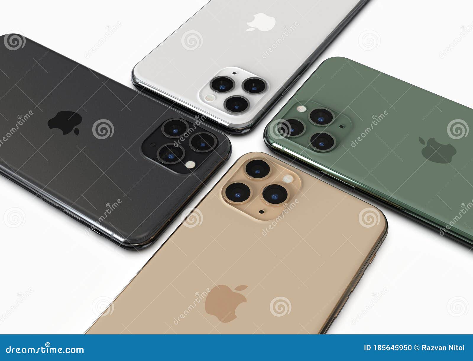 Apple Iphone 11 Pro All Colours Back Side Up On White Editorial Image Image Of Lens Equipment