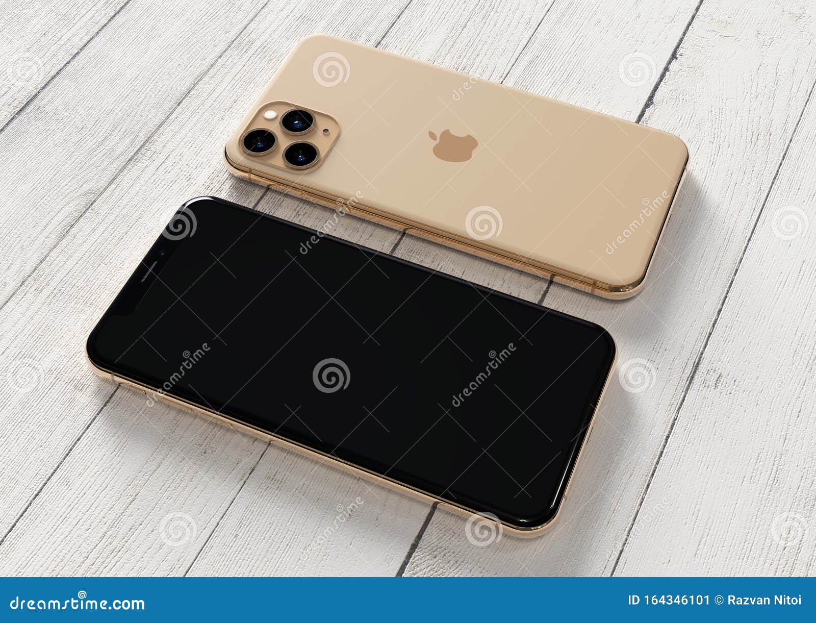Apple IPhone 11 Pro Gold, 2019, Both Sides, on Table Editorial Photo