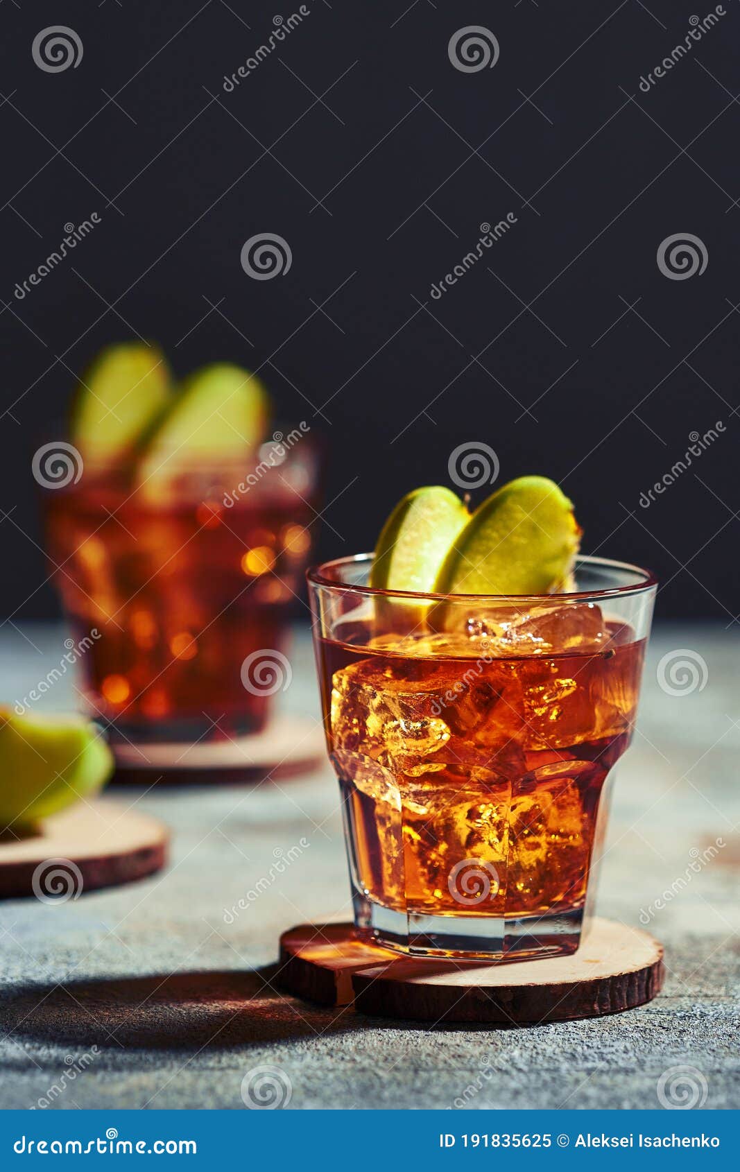 Apple Juice Whiskey Cocktail Under Hard Sunlight Stock Image Image of
