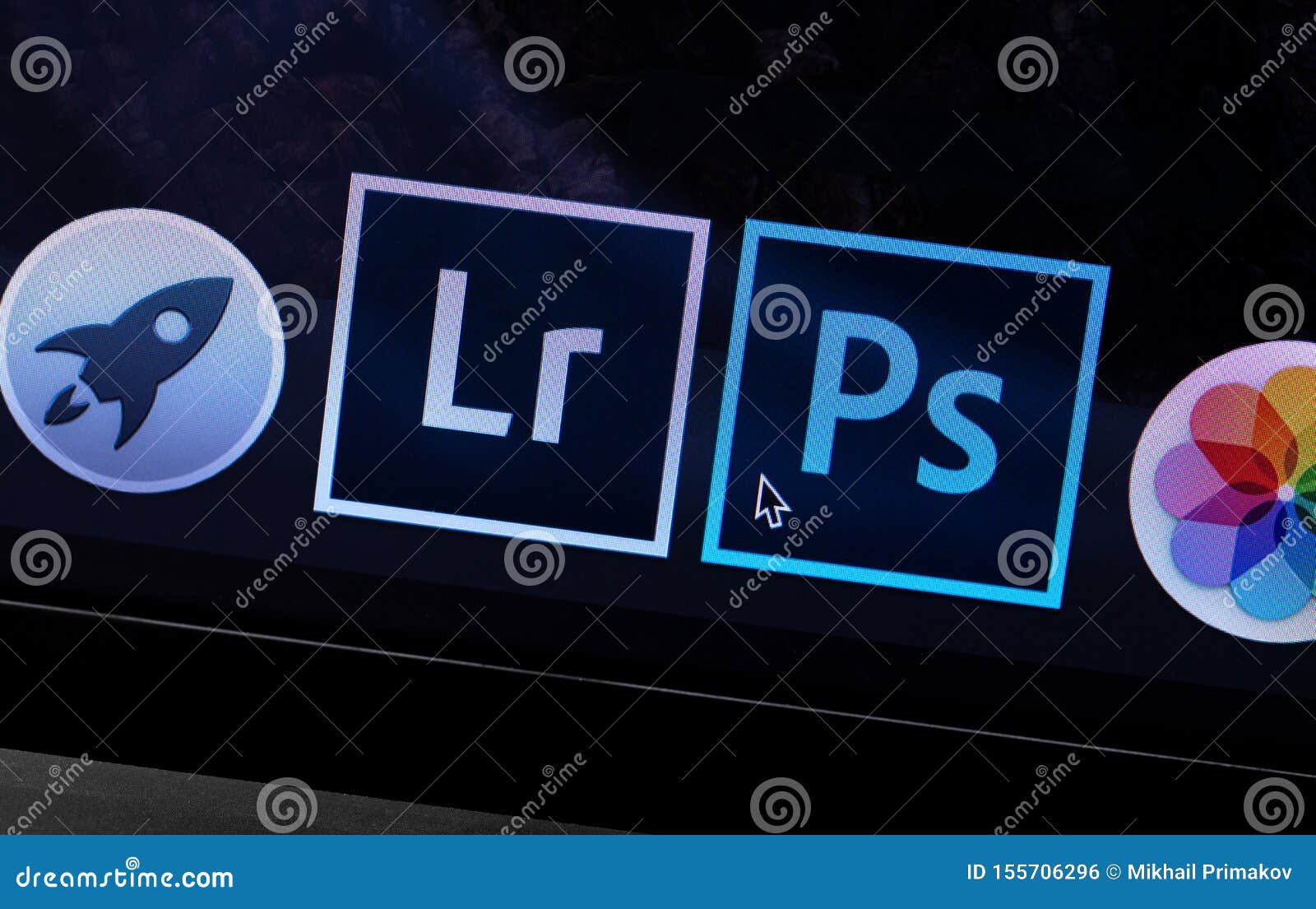Apple Macbook With Adobe Photoshop And Lightroom Icons App