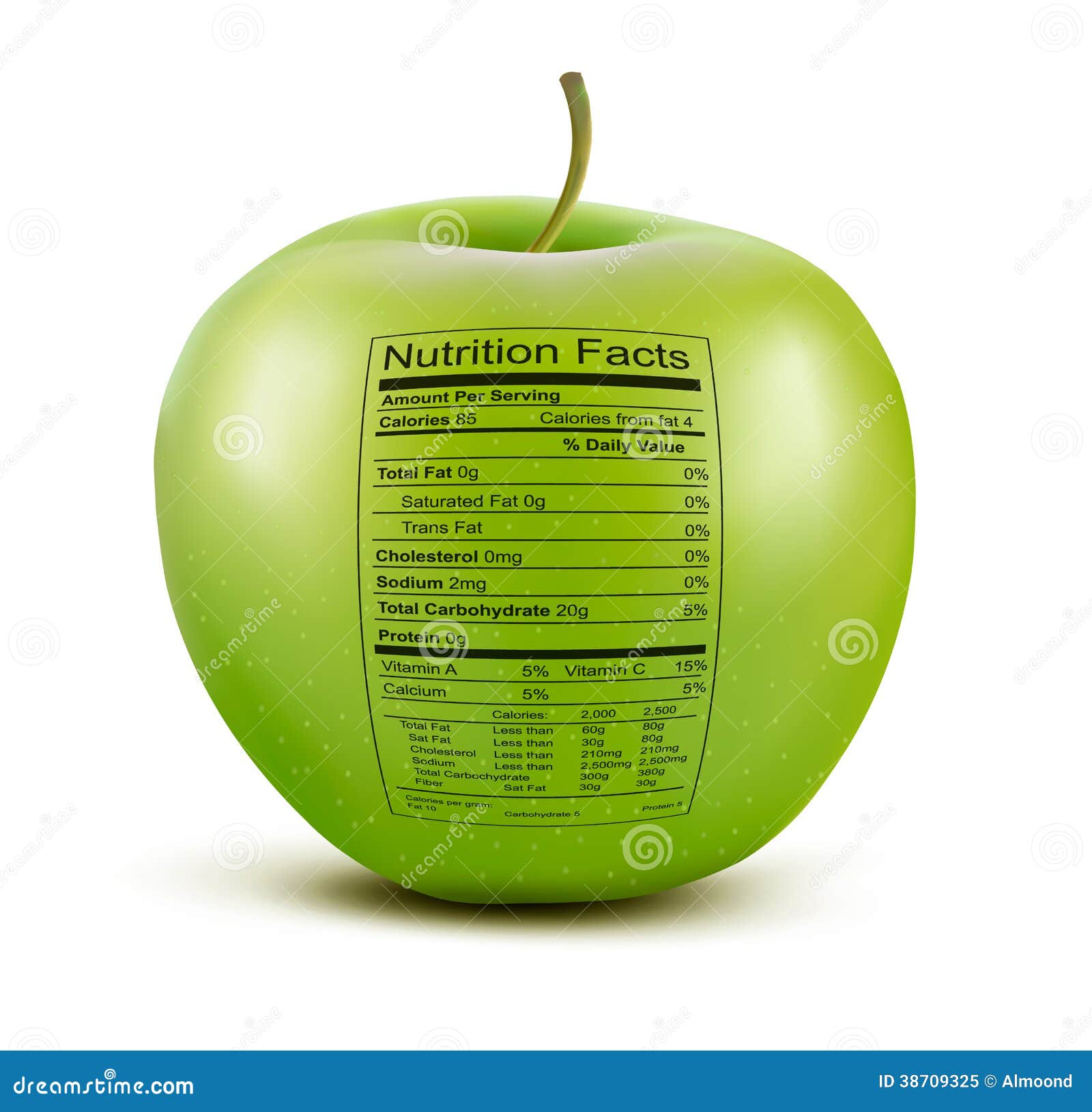 Apple With Nutrition Facts Label. Stock Vector - Illustration of green
