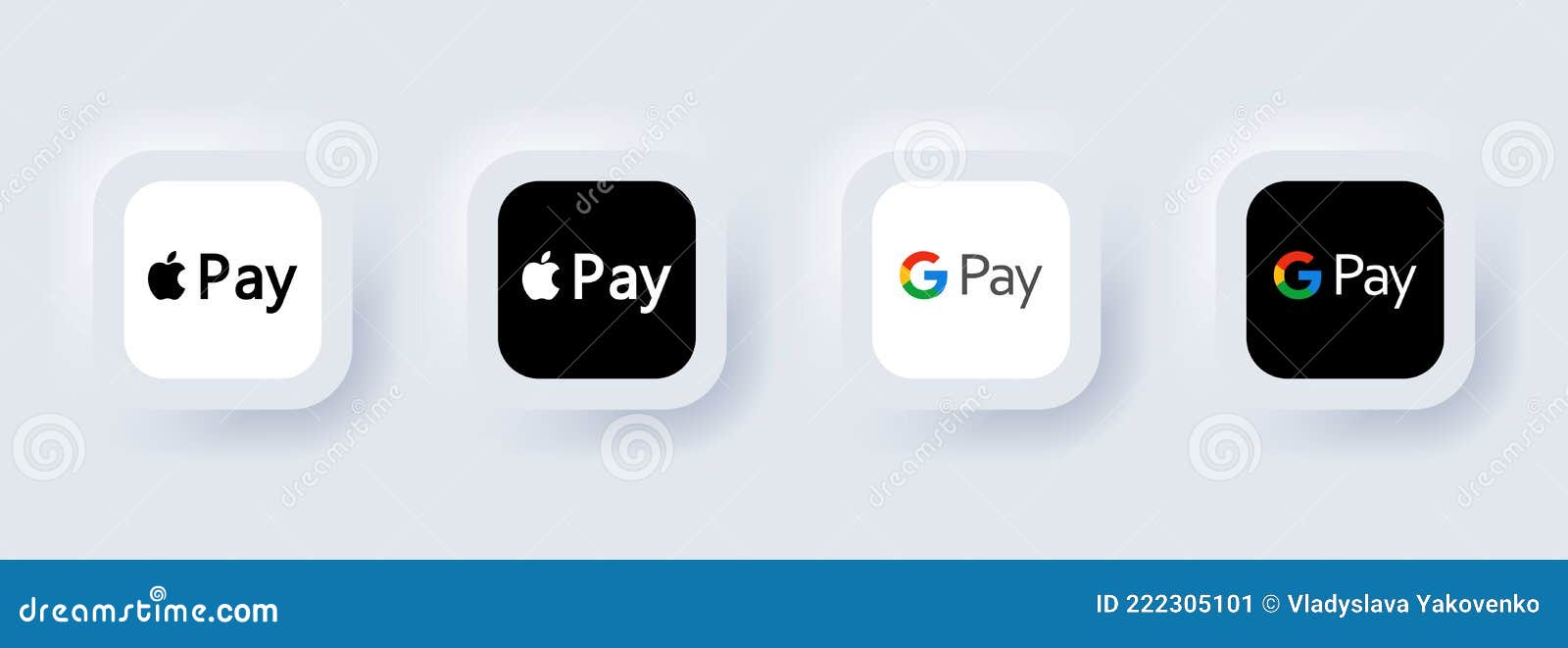 Apple Pay And Google Pay Logo Icon. Payment System Logos: Apple Pay, Google  Pay. Neumorphic Ui Ux White User Interface Editorial Photo - Illustration  Of Neumorphism, Credit: 222305101