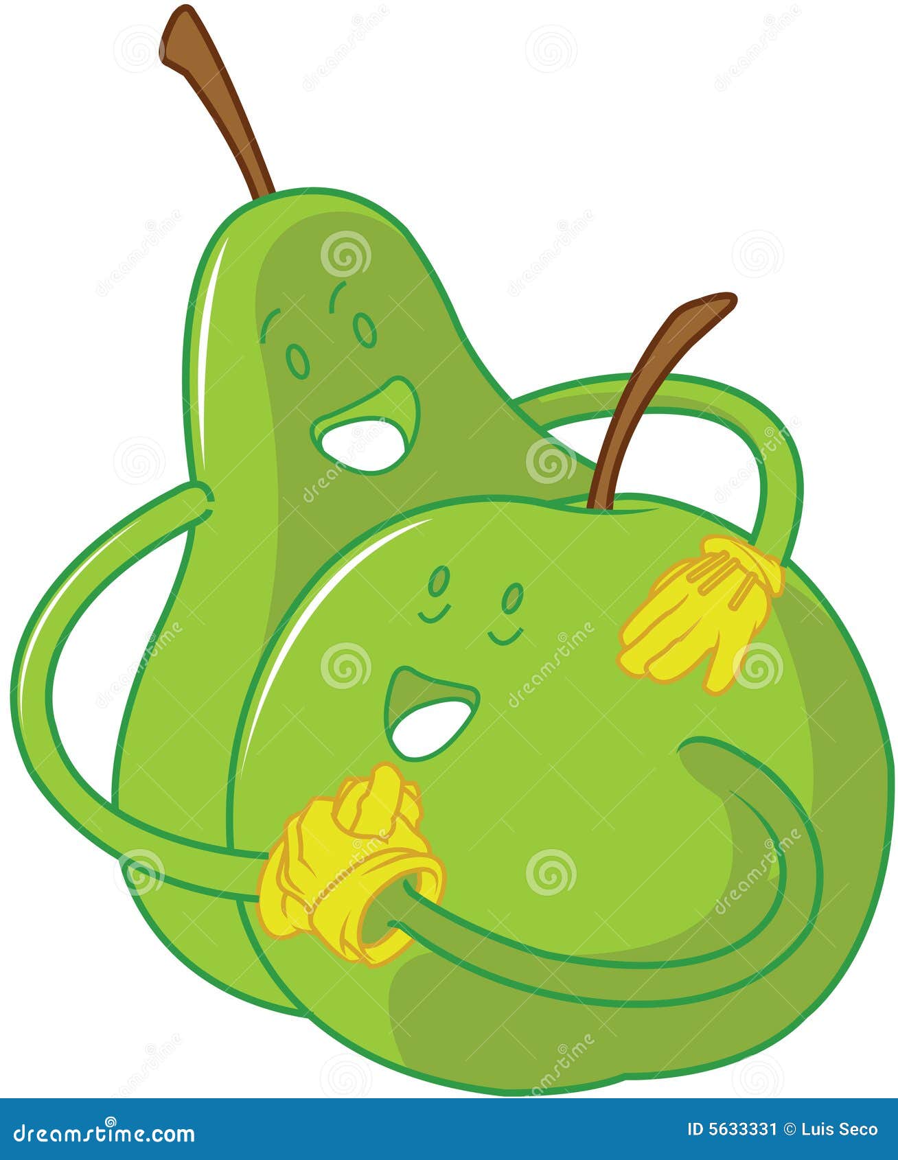 Apple and Pear Cartoons Embracing Stock Vector Illustration of juicy, cute 5633331