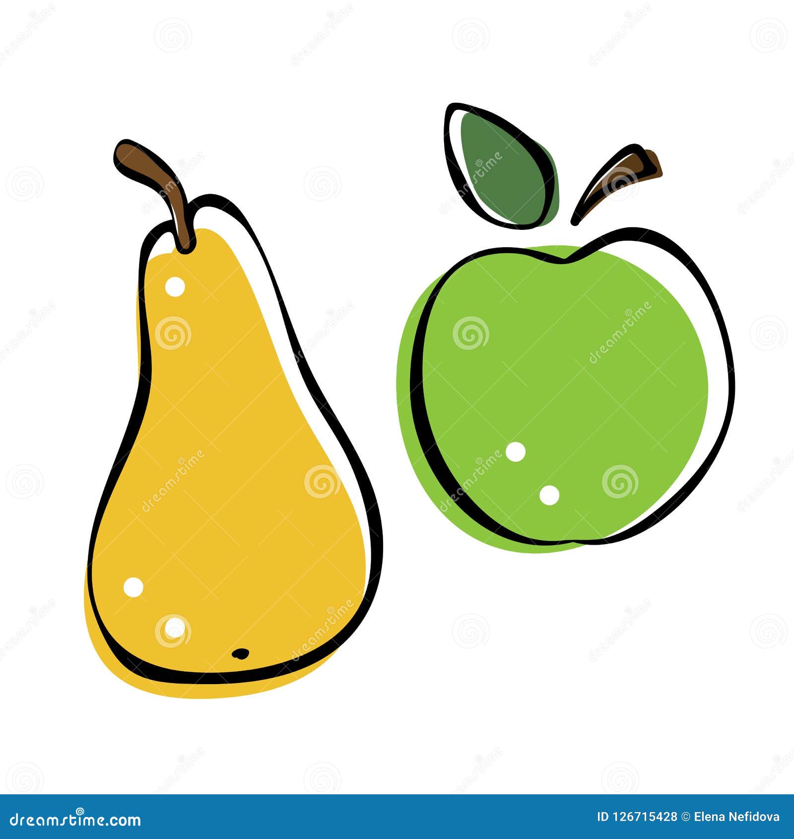 Apple and Pear Icon Vector Illustration on White Background Stock