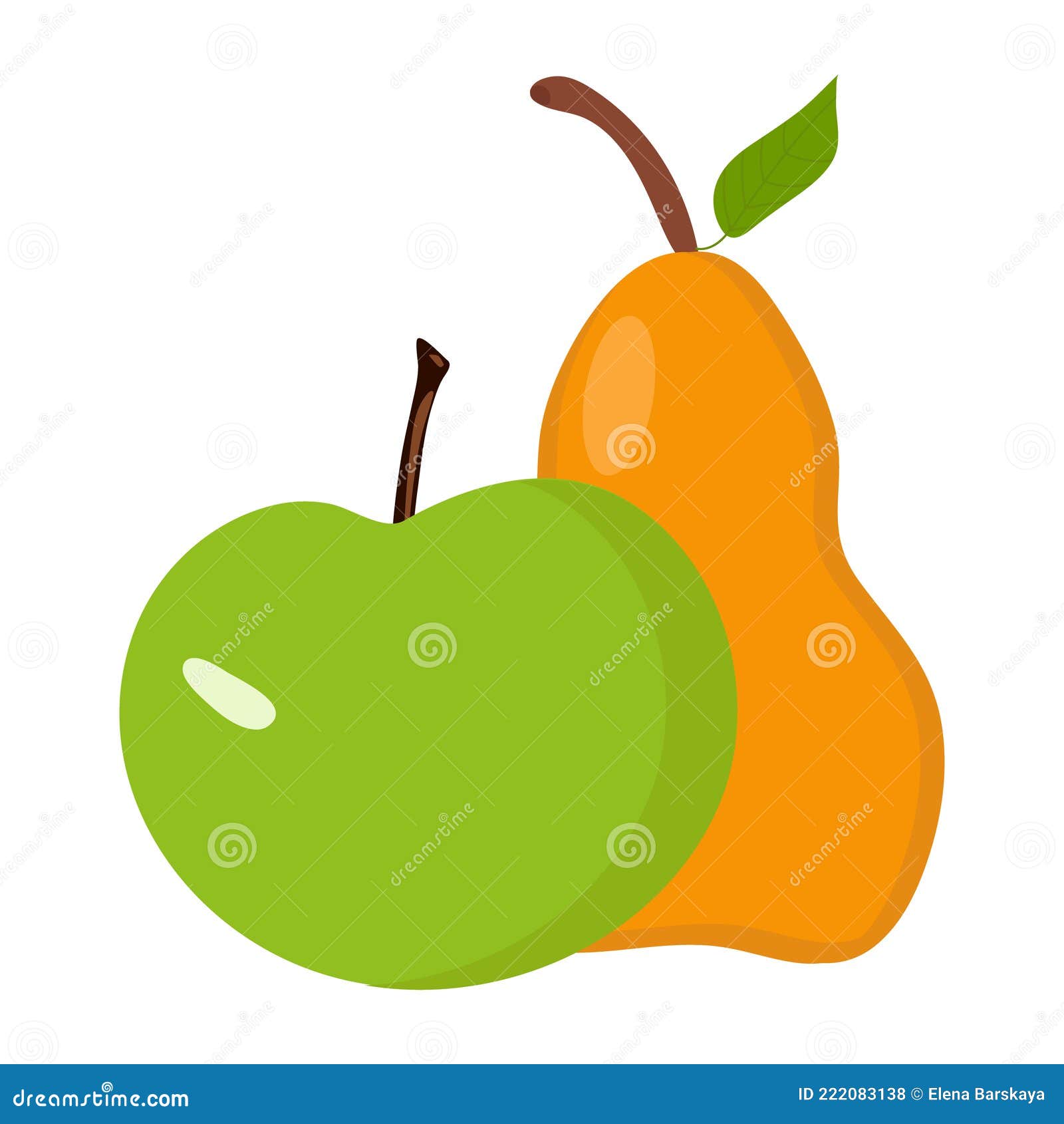 Apple and Pear on a White Background for Use in Clip Art or  Design