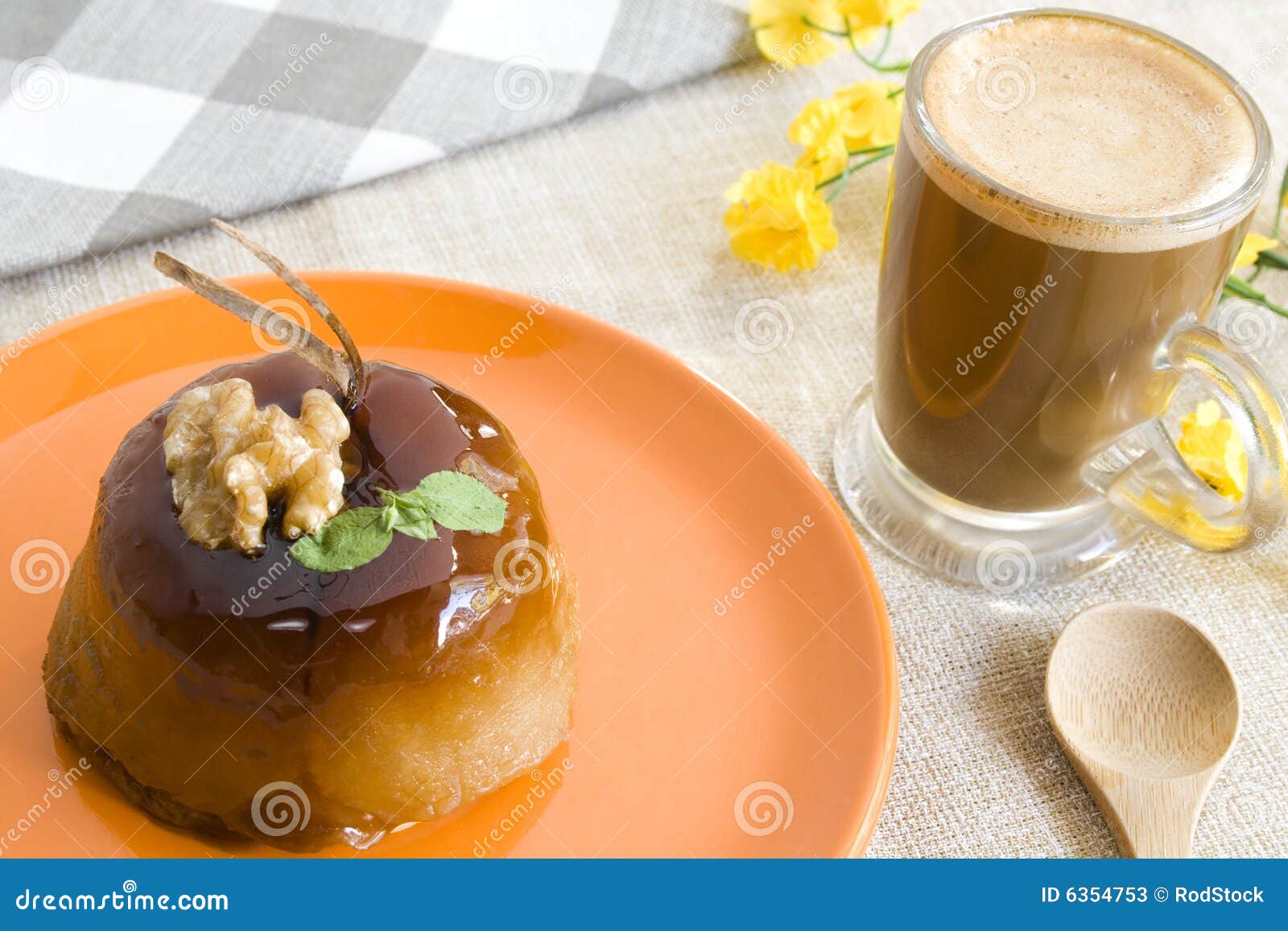 Apple pie and coffee stock image. Image of caramel, shot 6354753