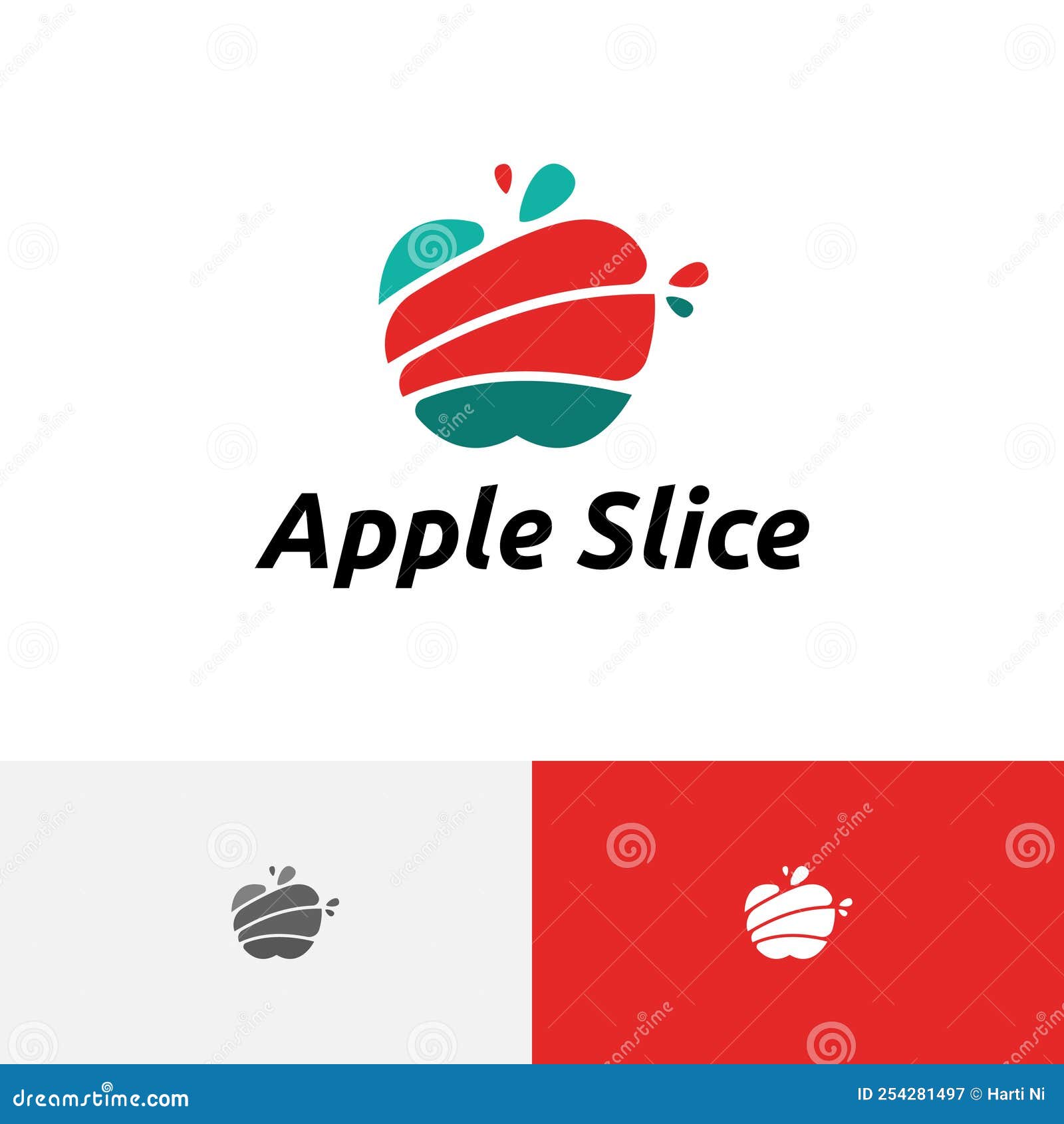 Apple Slice Splash Fresh Fruit Juice Logo Stock Vector Illustration