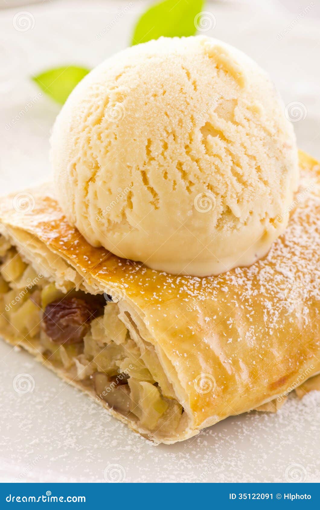Apple Strudel with Vanilla Ice Cream Stock Image Image of cafe