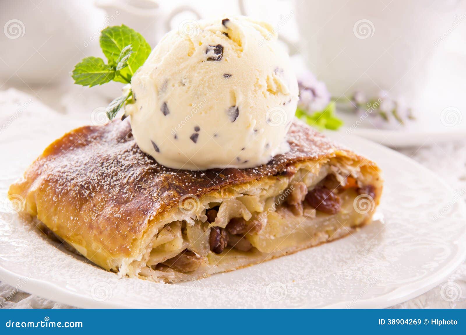 Apple Strudel with Vanilla Ice Cream Stock Image Image of pastry