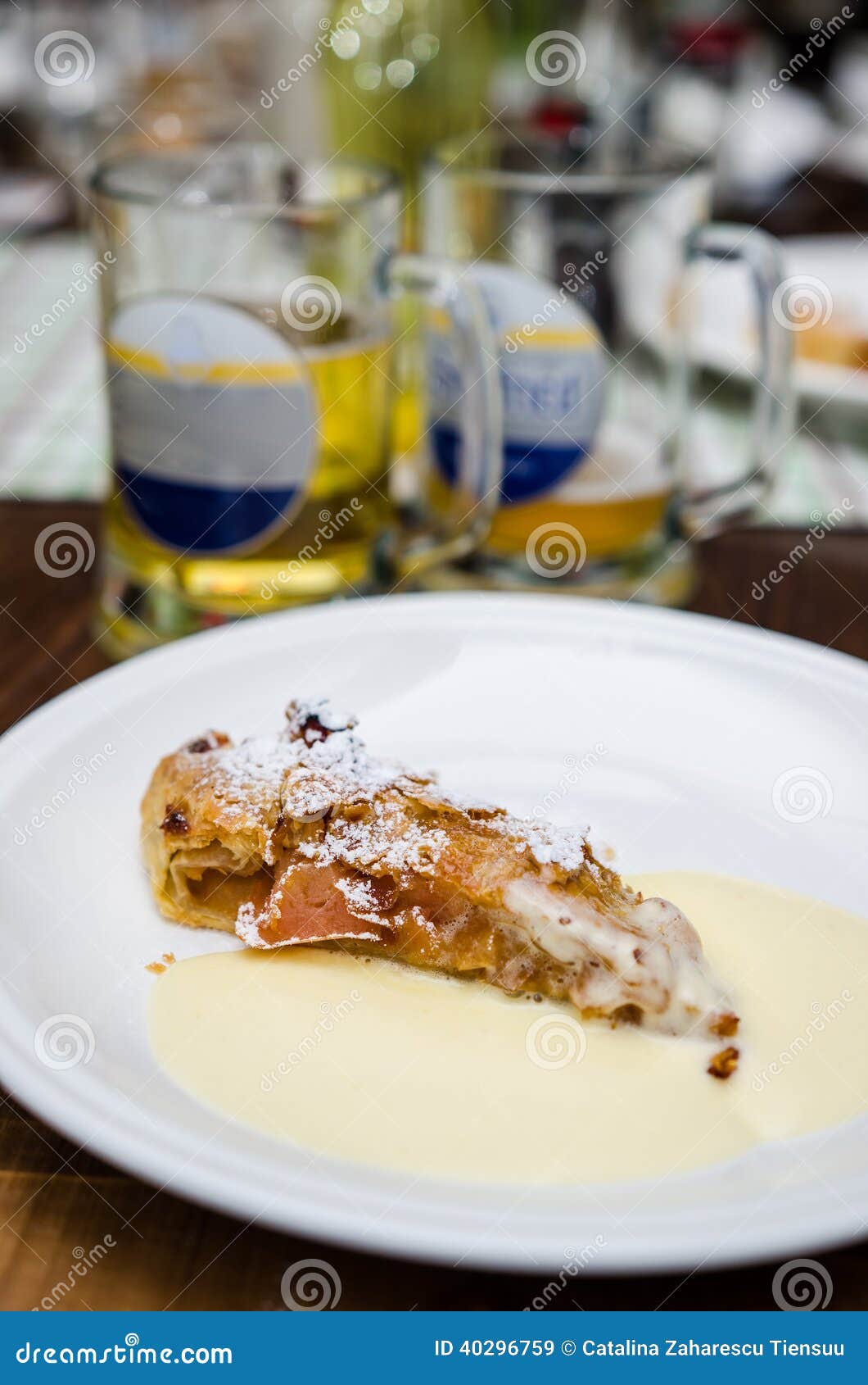 Apple Strudel with Vanilla Sauce Stock Image Image of cake, sauce