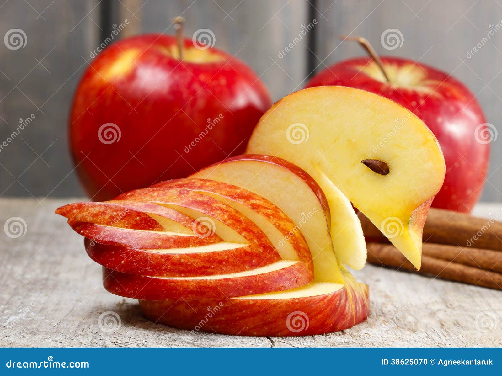 Apple Swan. Decoration Made Of Fresh Fruit. Stock Photo 