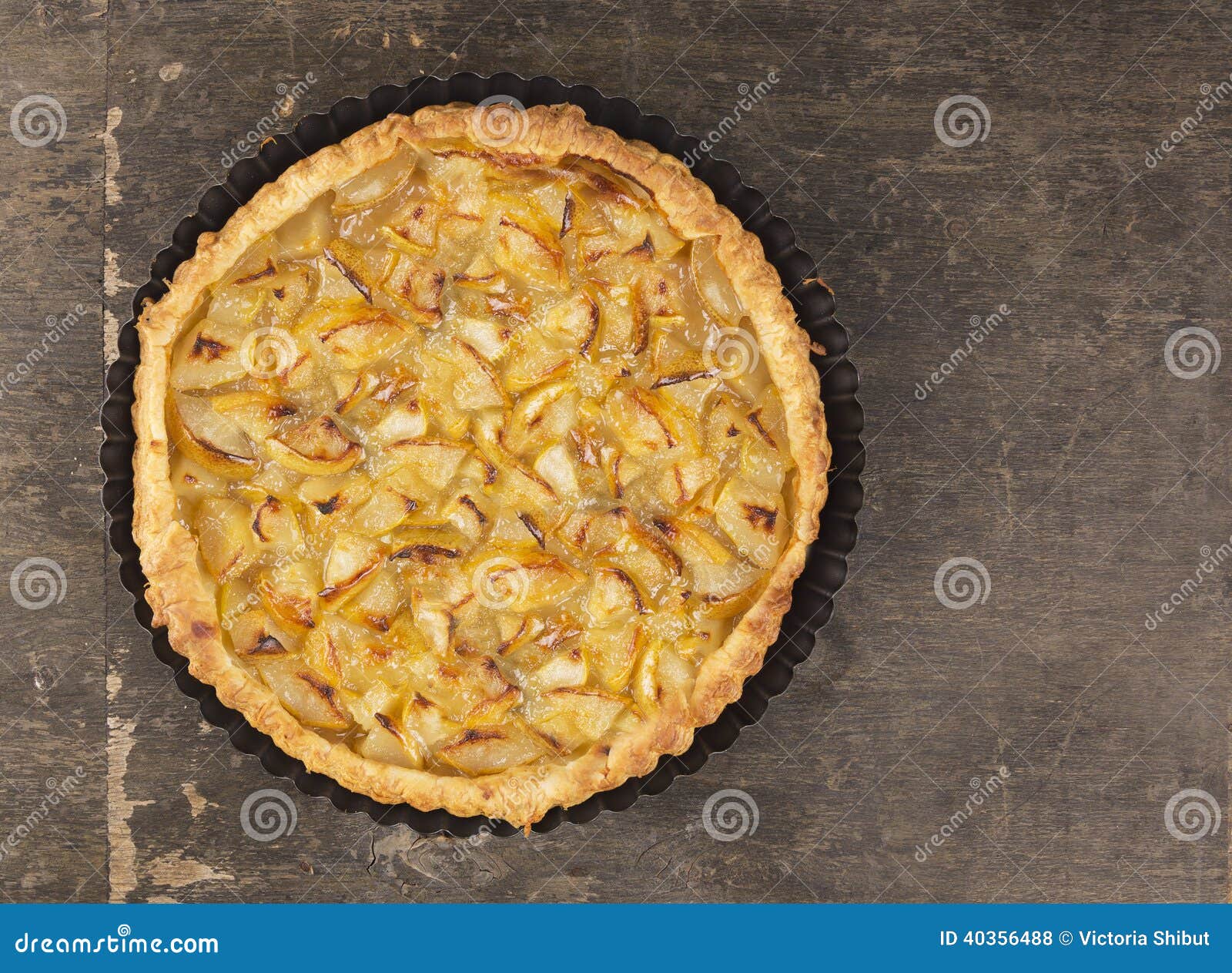 Apple Tart in Baking Dish on Old Wooden Table Stock Photo Image of orange, home 40356488