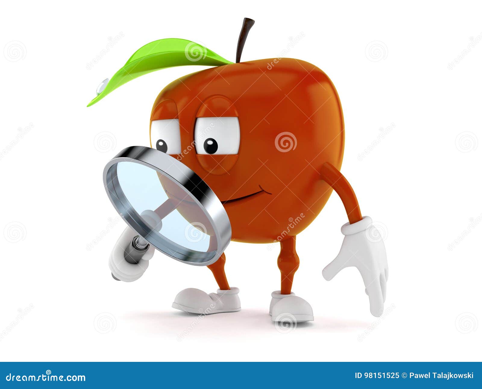 Apple Toon with Magnifying Glass Stock Illustration Illustration of
