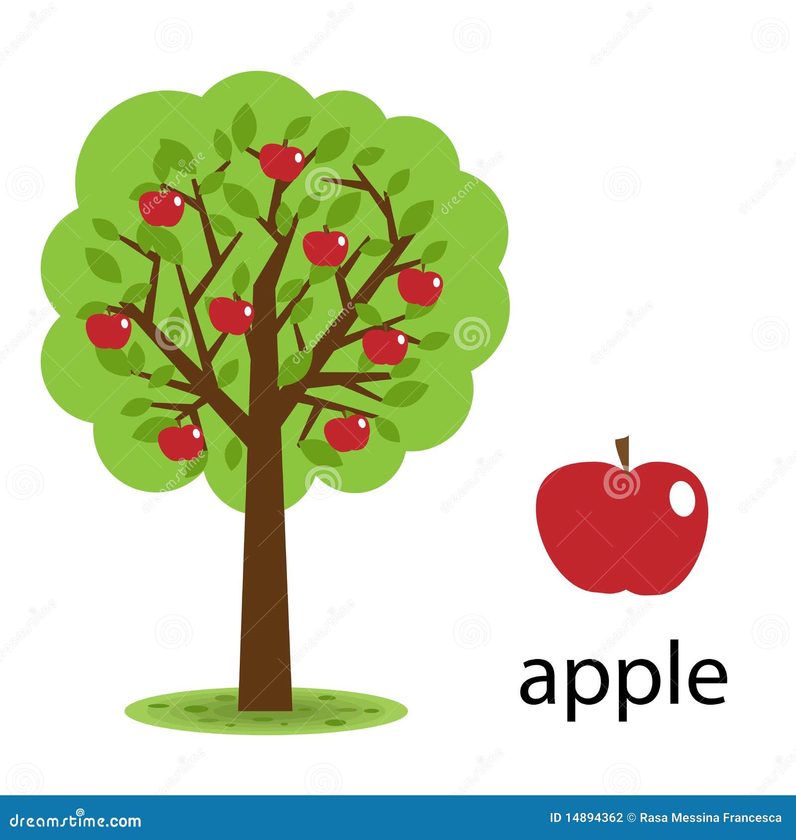 Realistic Cartoon Apple Tree