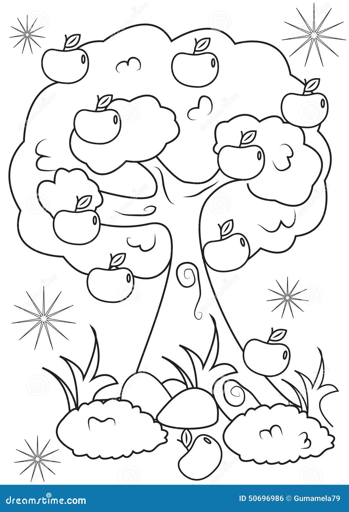 Download Apple tree coloring page stock illustration. Illustration ...