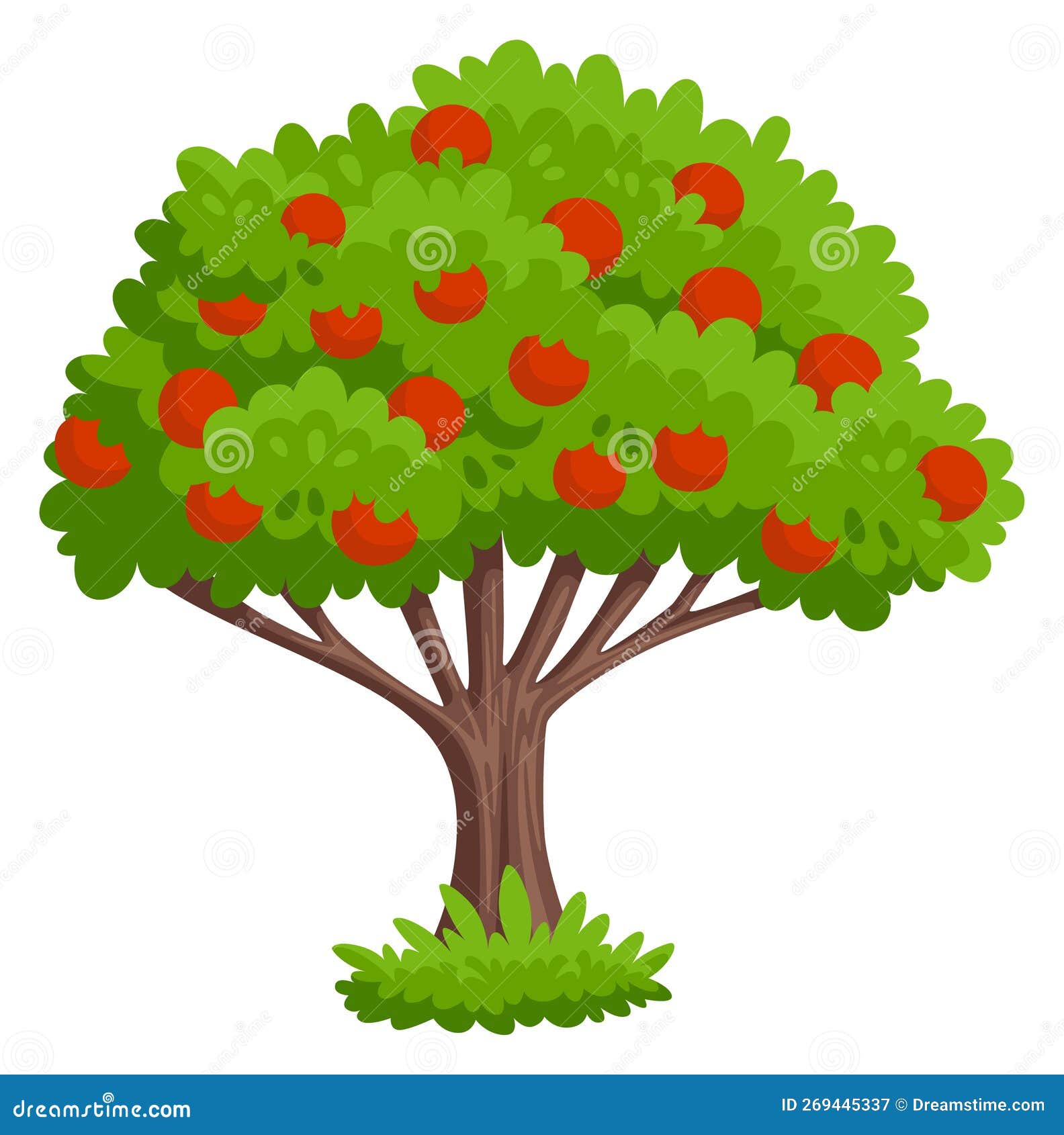 Apple Tree Icon. Cartoon Red Fruit Plant Stock Vector Illustration of