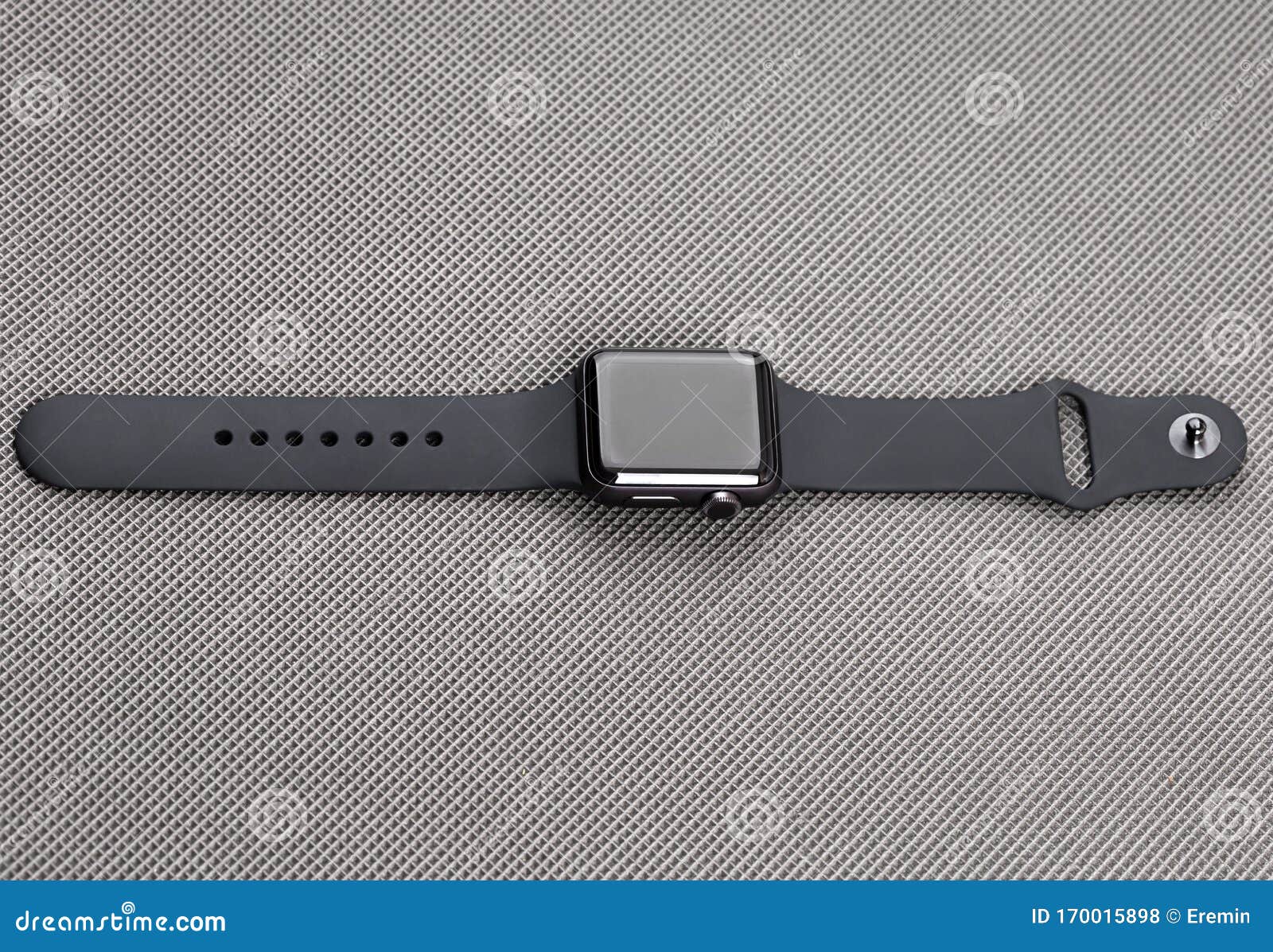 Apple Watch Series 5 Space Gray Aluminum Case With Sport Band Black Color. Editorial Stock Photo