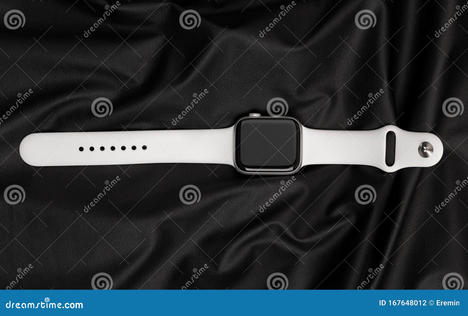 Apple Watch Series 5银铝盒,运动带白色图库摄影片- 图片包括有创新