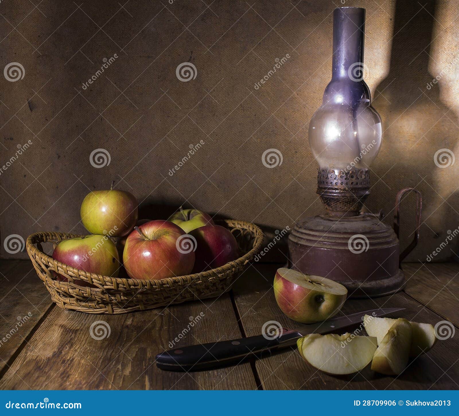 Apples Old Lamp Still Life Vitamins Stock Photo Image of antique