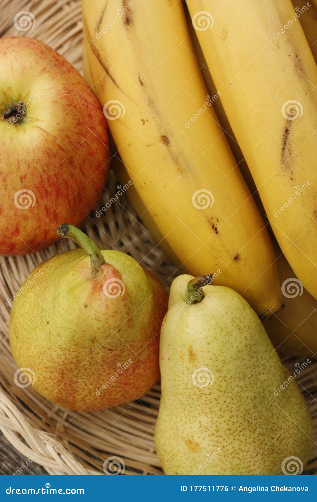 Apples Pears and Bananas on the Table Stock Photo Image of vitamins