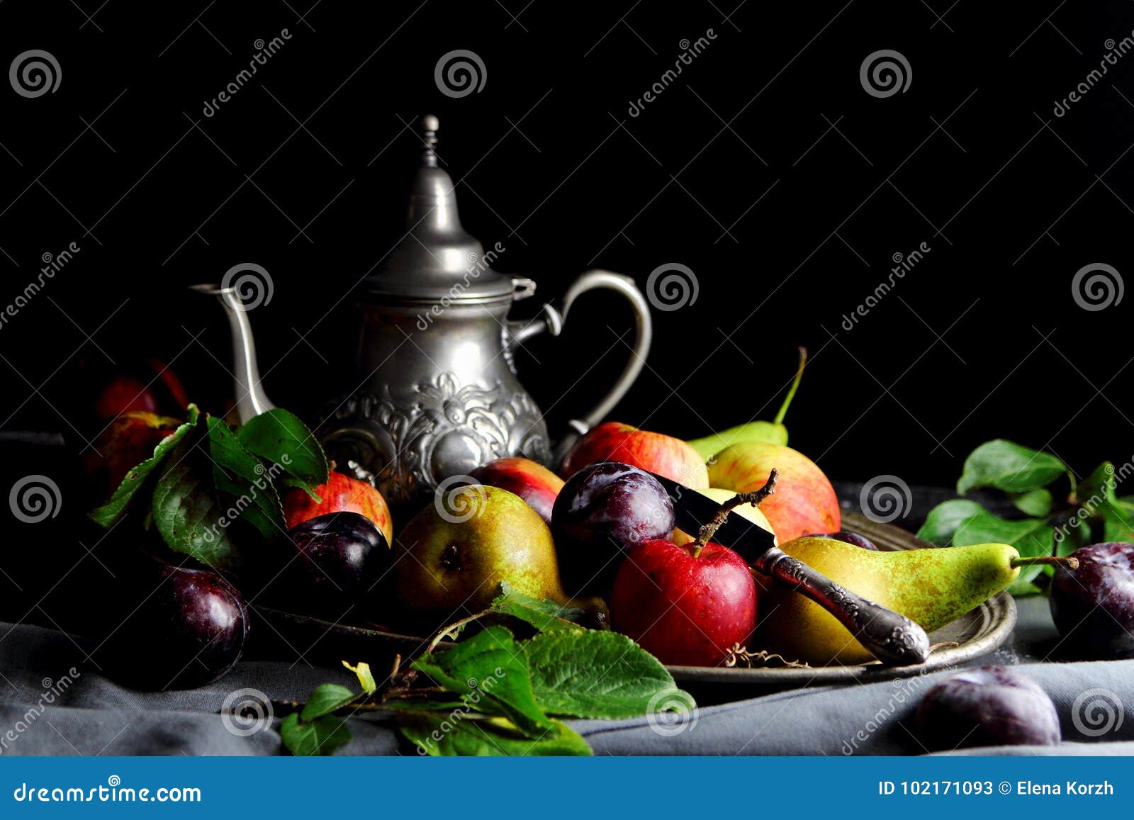 Apples,pears and Plums on a Tray Stock Image Image of vegetarian