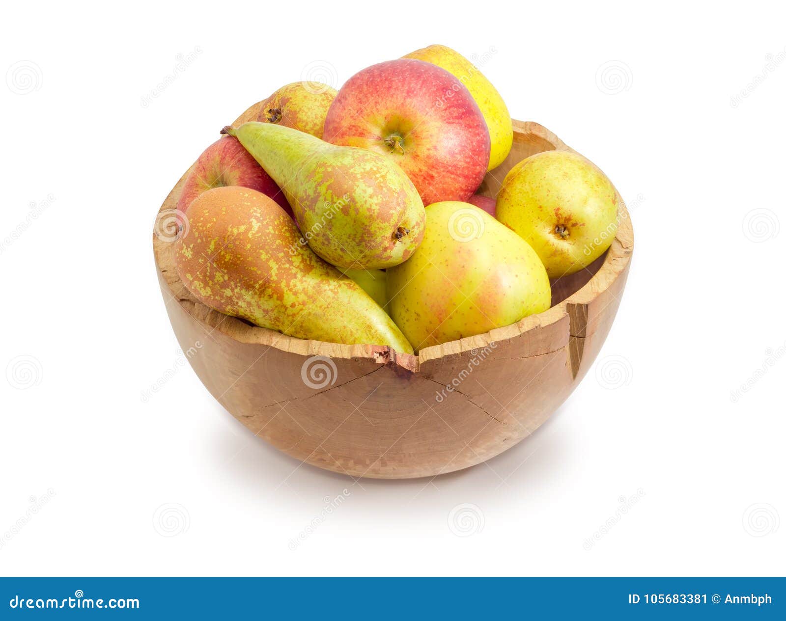 Apples and Pears in the Vintage Wooden Fruit Dish Stock Image Image