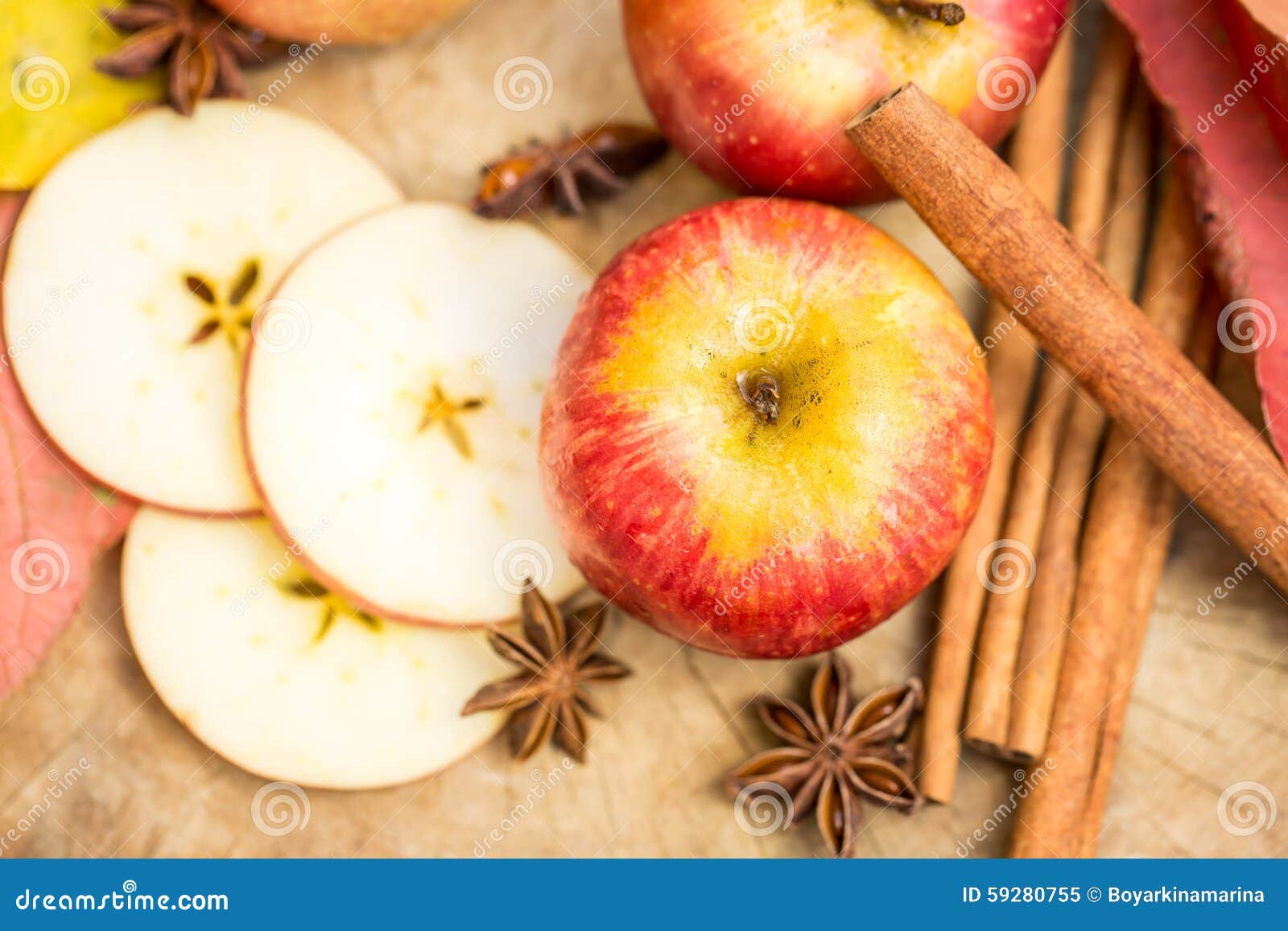 Apples with Star Anise. Autumn Composition with Leaves and Apple Stock ...