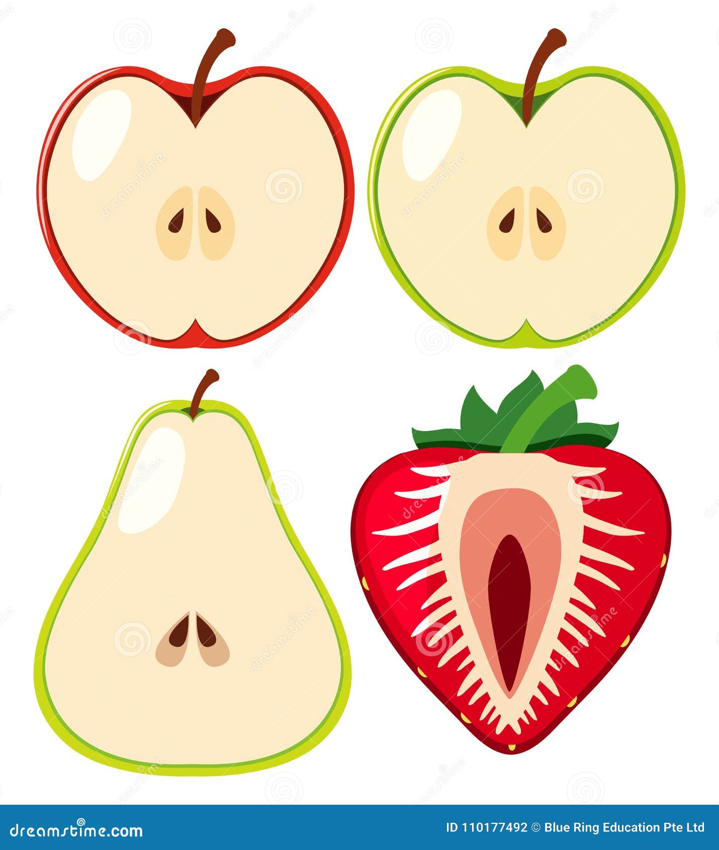 Apples And Strawberry Cut In Half Stock Vector Illustration Of Pear Fruit