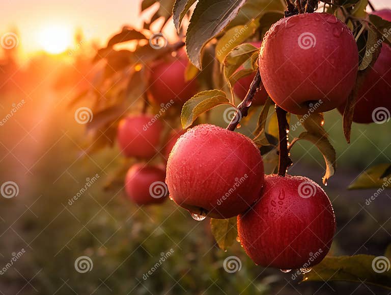 Apples at sunrise stock illustration. Illustration of fruit - 291740945