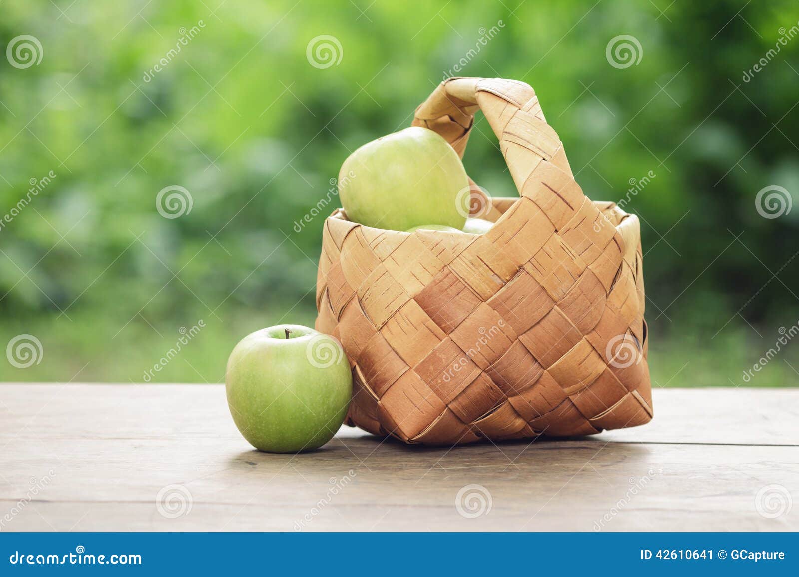 Apples in Wicker Basket on Table Stock Image Image of fruit, table