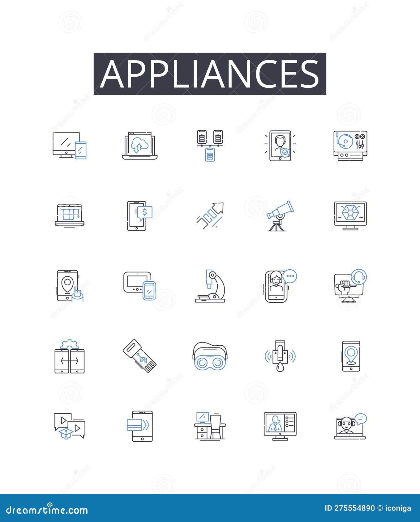 appliances line icons collection. gadgets, electronics, devices, equipment, instruments, machinery, tools  and