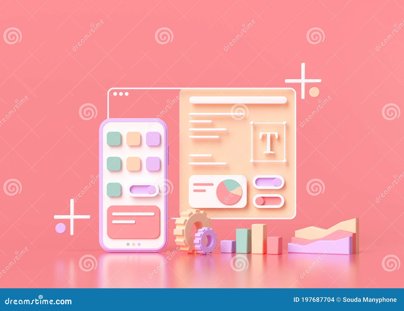 Application Development and UI-UX Design Concept 3D Render Illustration ...