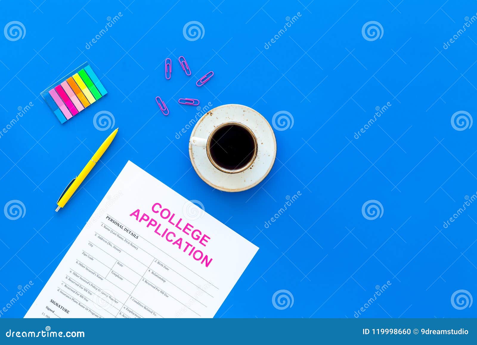 Apply College. Empty College Application Form Near Coffee Cup and  Stationery on Blue Background Top View Copy Space Stock Photo - Image of  foundation, desk: 119998660