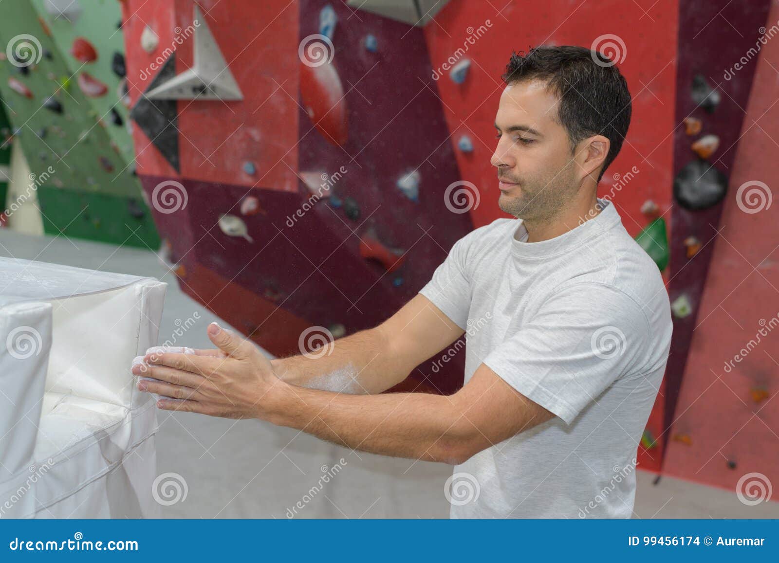 Applying Chalk Powder on Hands Stock Photo Image of preparation